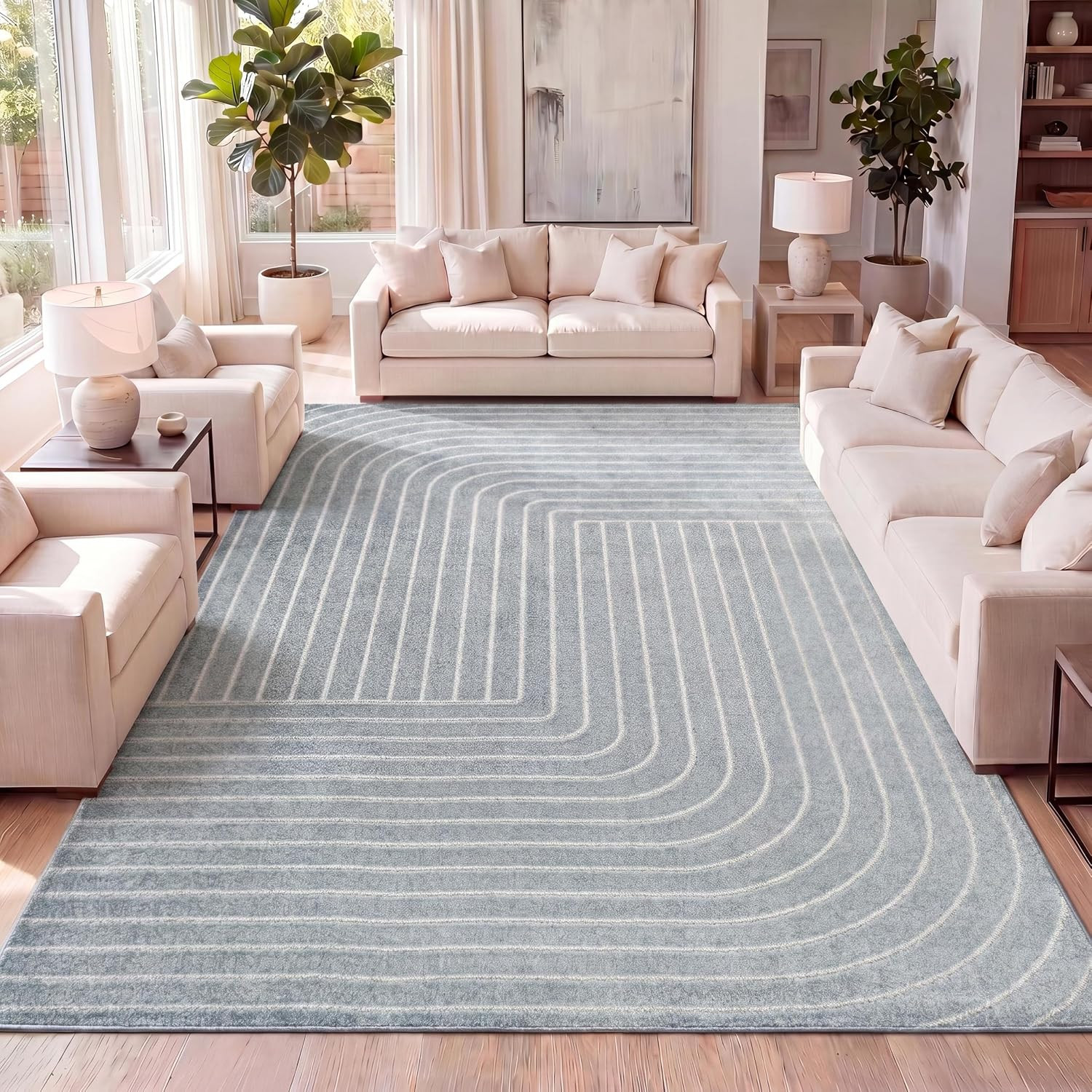 Odense High-Low Angle Light Blue/Cream 8X10 Indoor/Outdoor Area Rug for Patio, B