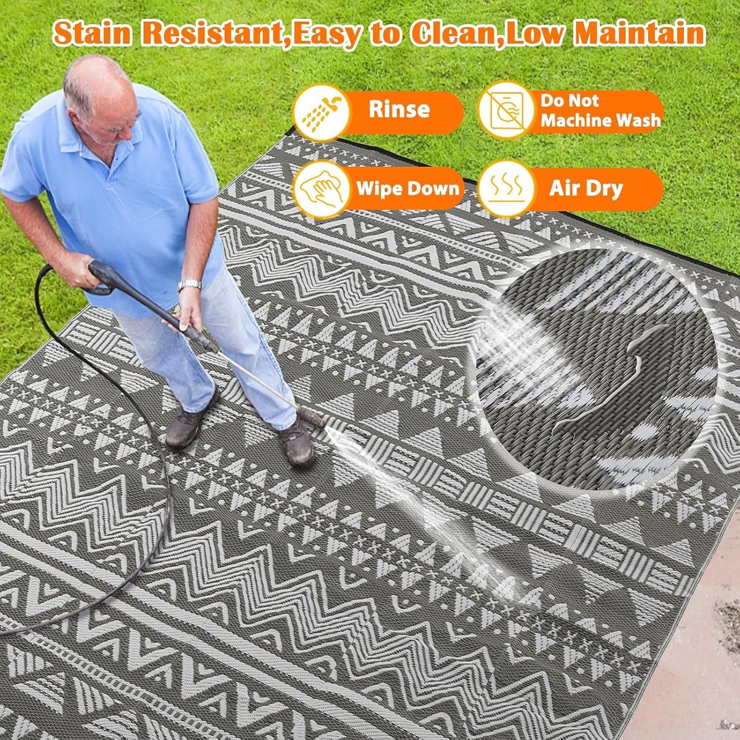 Outdoor Rug 5×7 Waterproof Outdoor Plastic Straw Rugs for Patio Decor, Double…