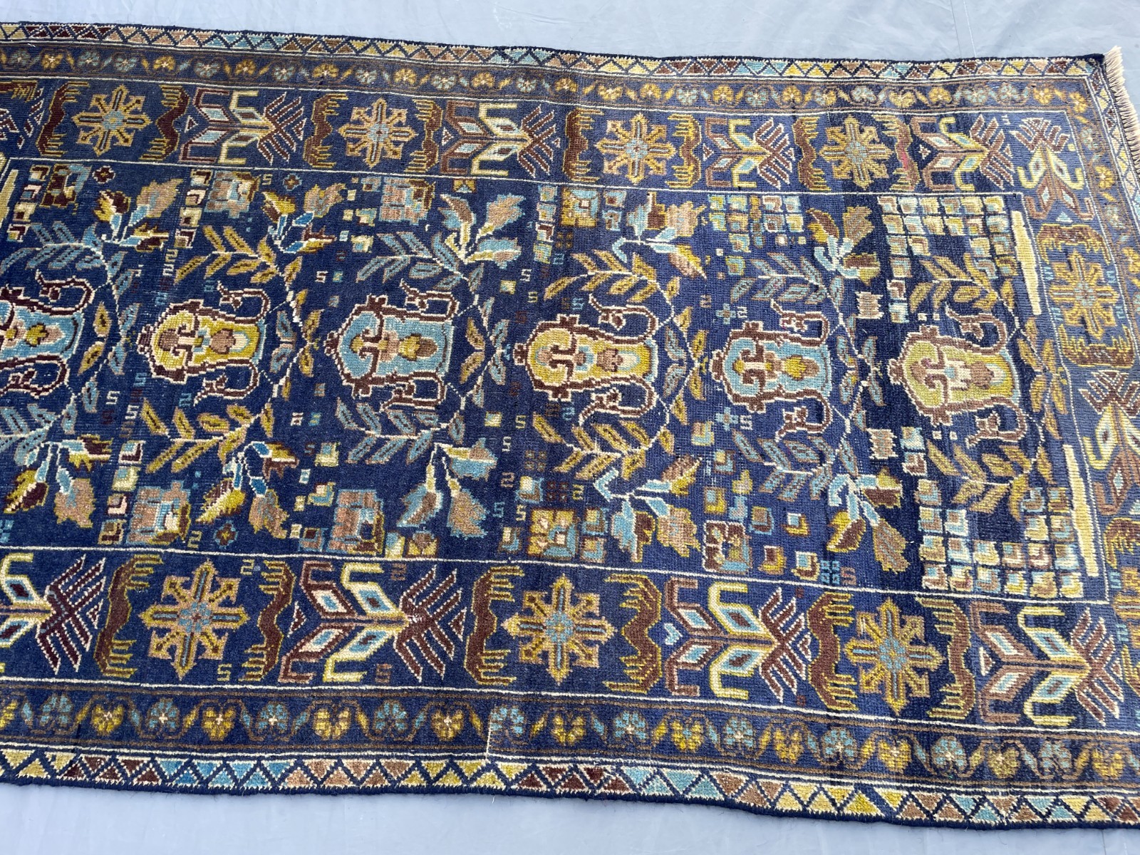 2×4 Afghan Baluchi Rug Handmade Wool Blue Tribal Carpet With Floral And Bird