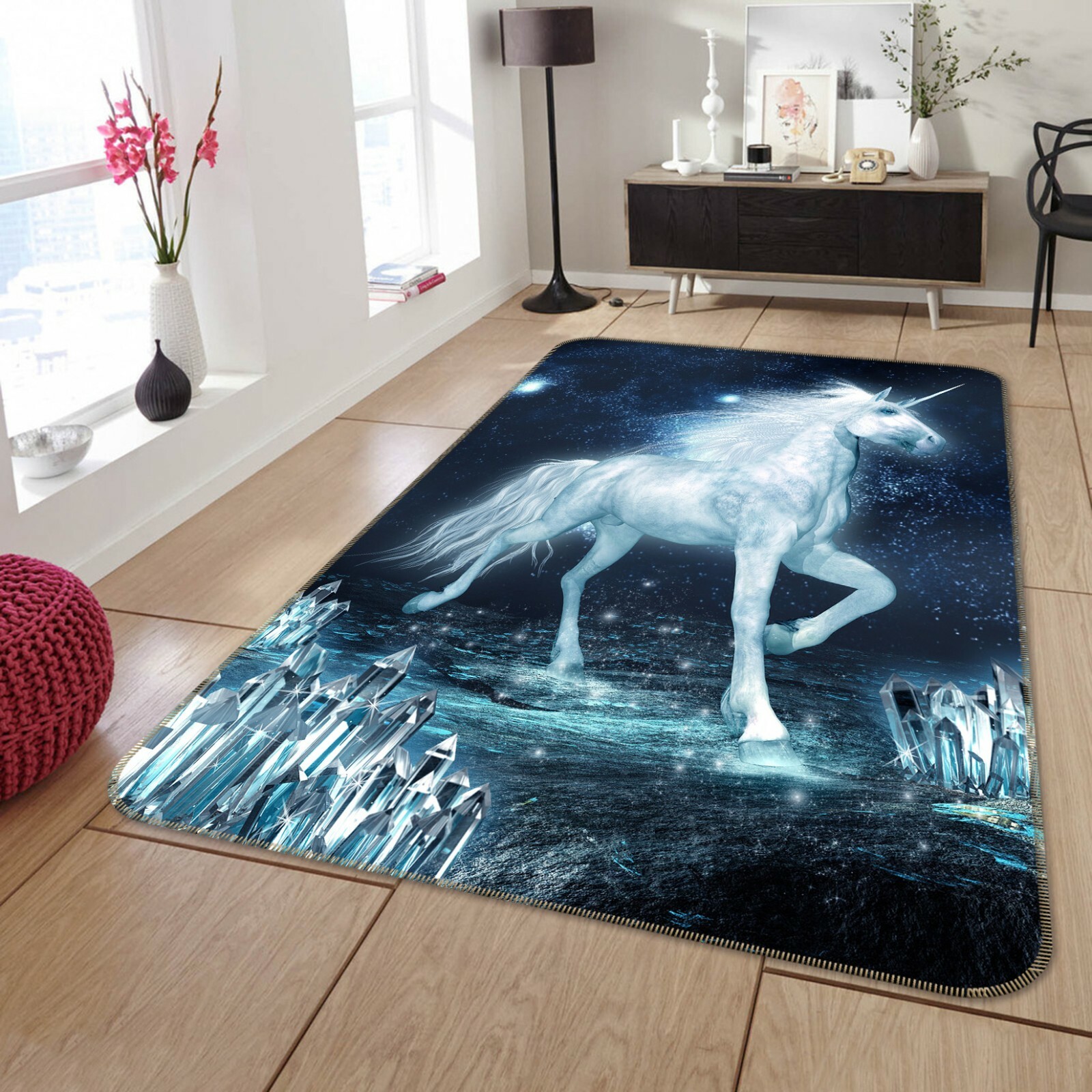 3D White Crystal Unicorn B365 Animal Non Slip Rug Mat Elegant Photo Carpet Amy