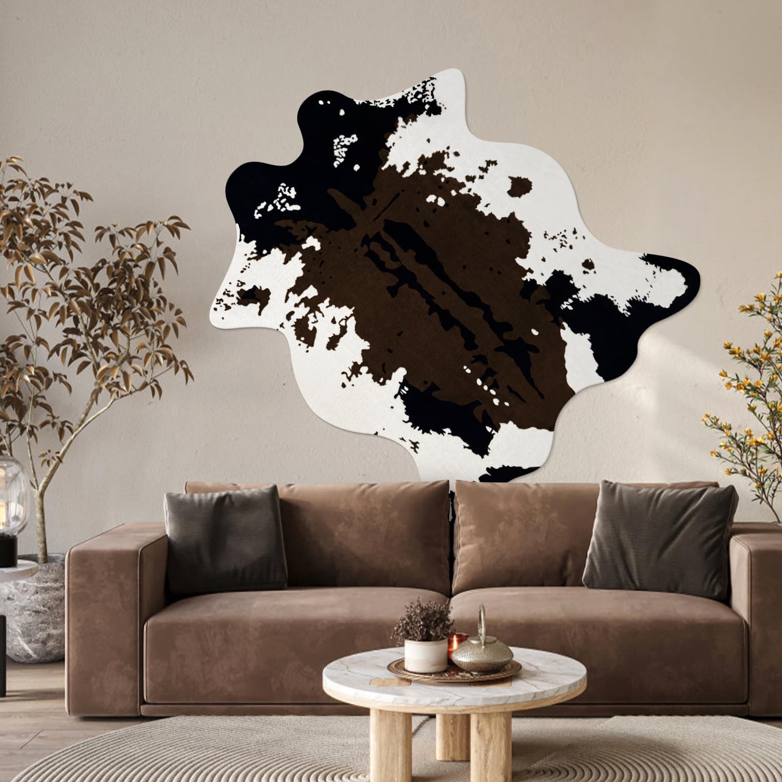 Large Faux Cowhide Rug 4.6×5.2 Ft – Premium Cow Print Area Carpet for Home Decor