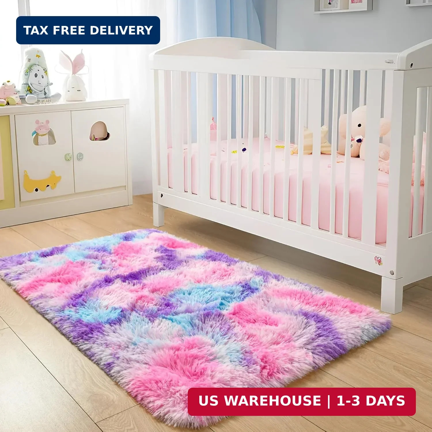 Tepook Soft Rainbow Rug for Girls Room, Cute Fluffy Girls Bedroom Rugs, 2×3 Feet