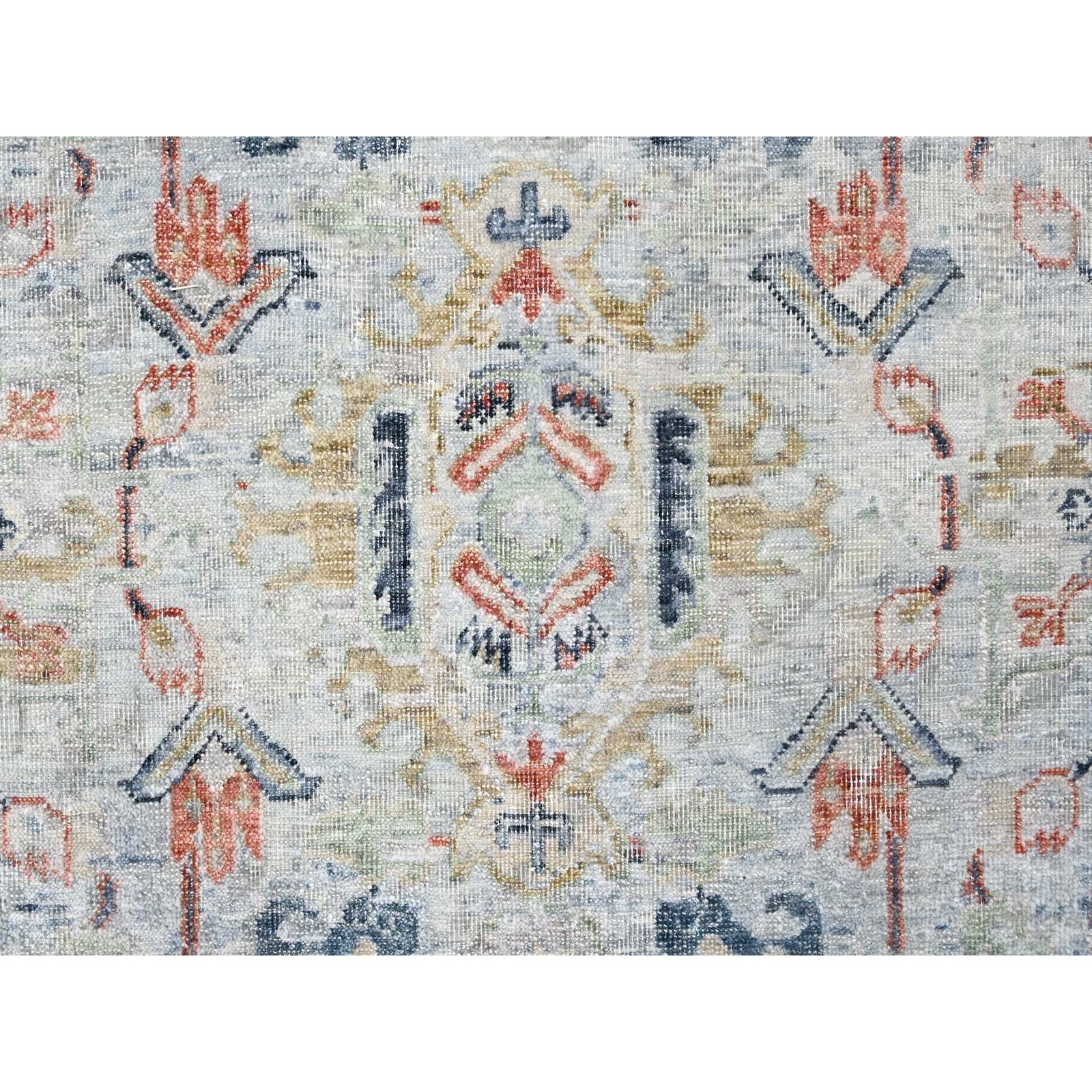 8’10″x11’9″ Gray Antiqued Ziegler Mahal Design Pure Wool Hand Knotted Rug R10165