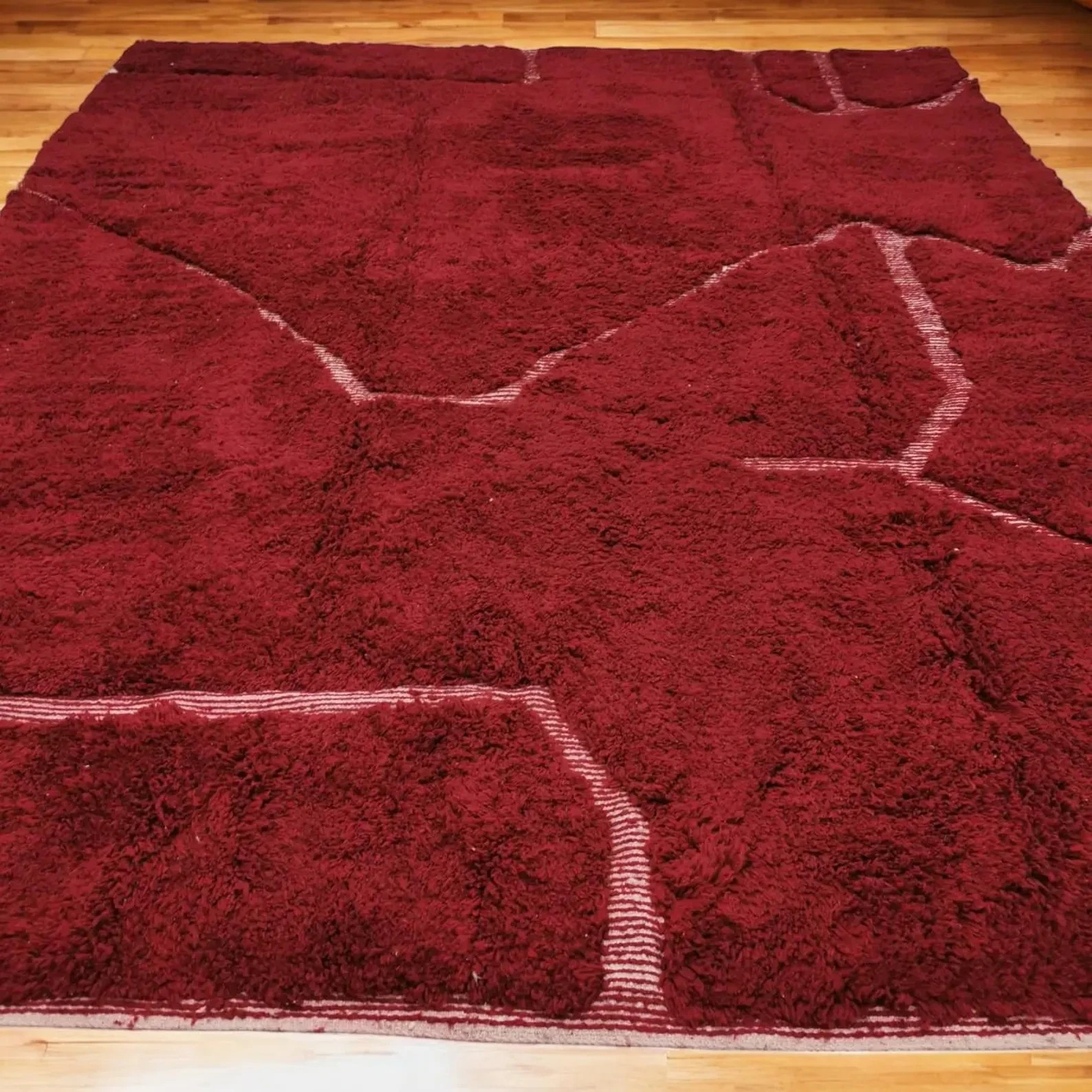 Deep Red Moroccan Rug – Handmade Wool Carpet, Berber Area Rug, Custom Boho Moroc