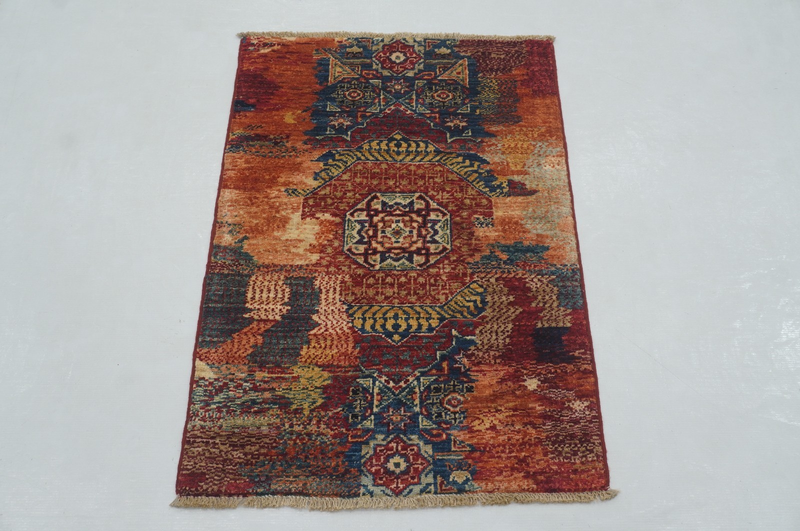 2×3 ft Blue Mamluk Afghan Hand Knotted Small Rug