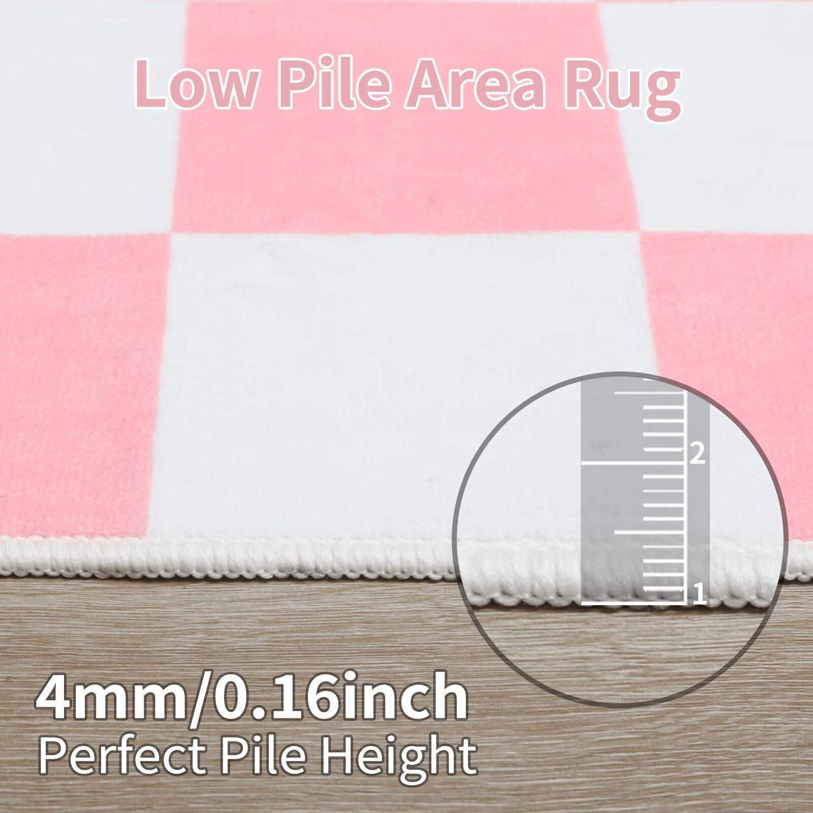 Terrug Pink and White Checkered Rug for 2′ x 3′ (Rectangular), &