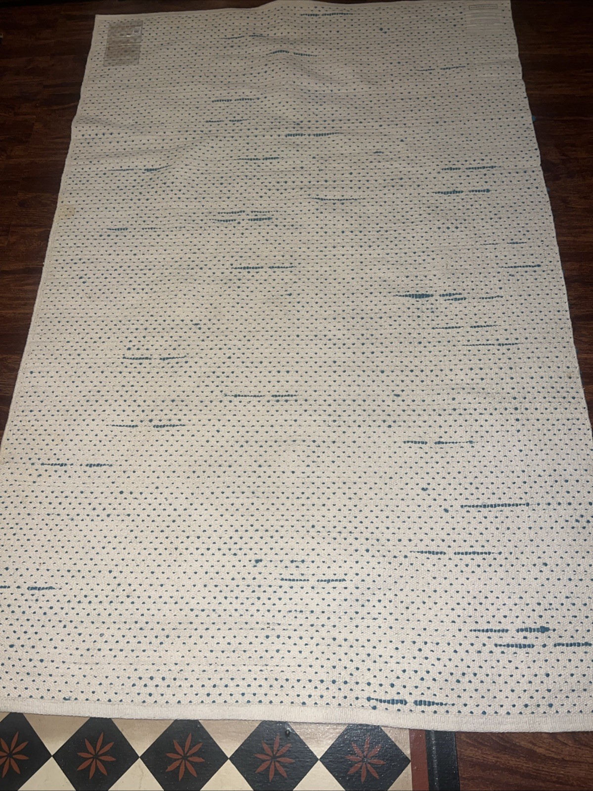 West Elm Painters Cotton Wool Area Rug 4×6 Handcrafted Teal Cream GCU