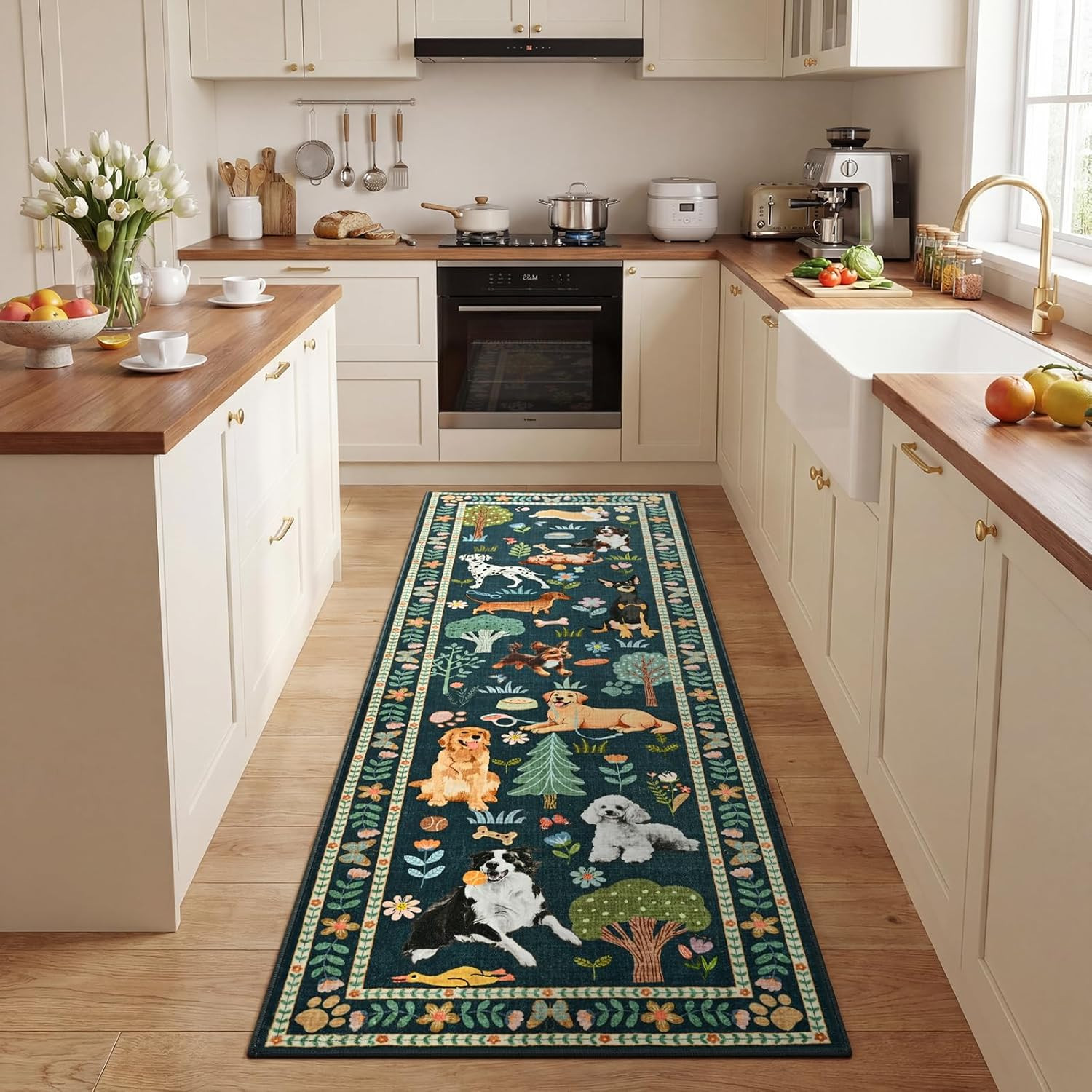 2X6 Runner Rug for Kitchen Hallway, Washable Dog Print Floor Mat, Soft Thin Stai