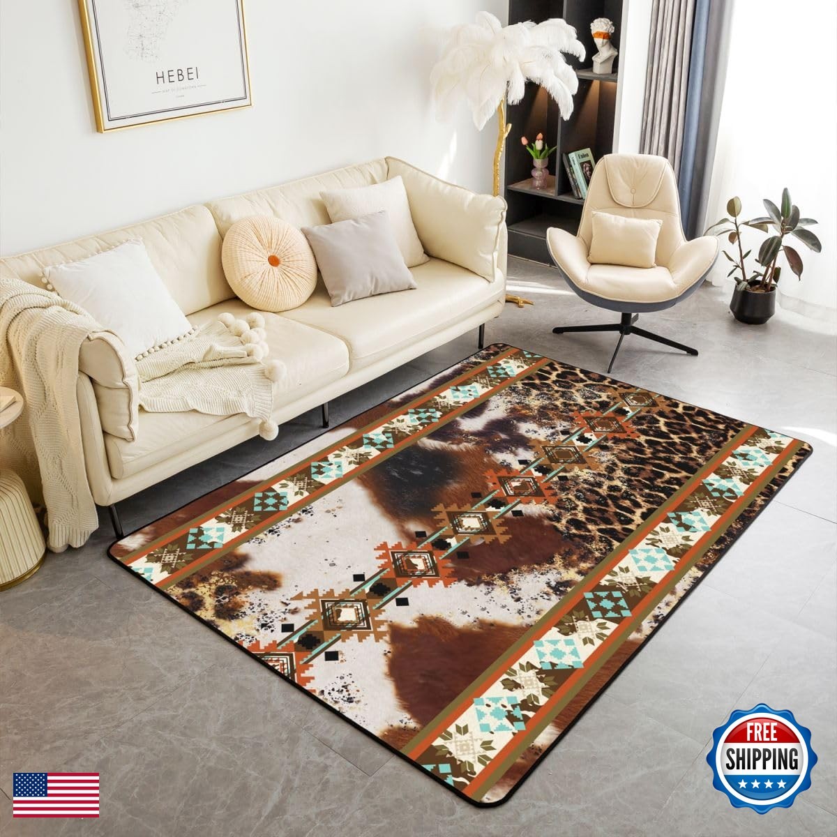 Erosebridal Cowhide Area Rug 3X5 Brown Leopard Print Rug Western Rugs Exotic