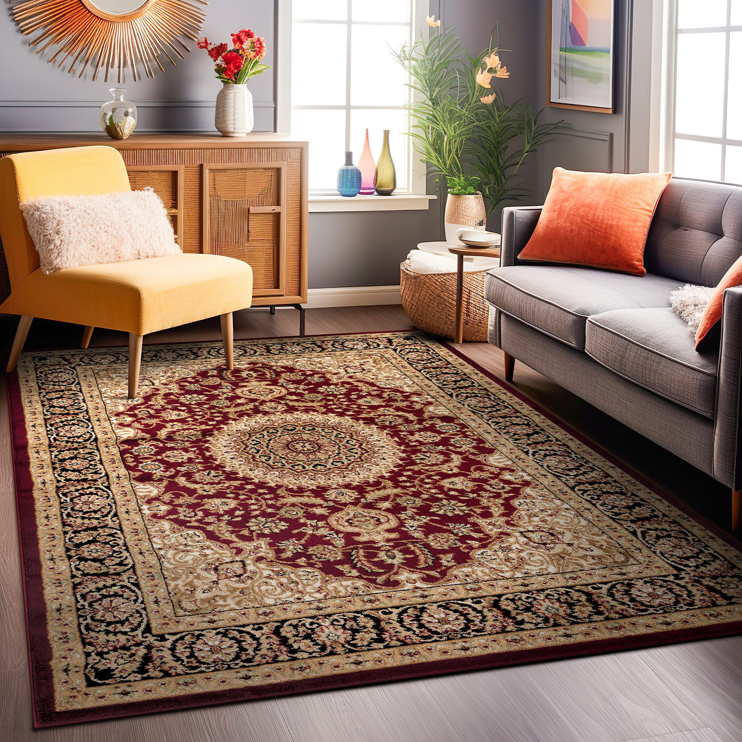 Rugshop Area Rug Traditional Oriental Medallion Carpet Rugs for Living Room 6×9