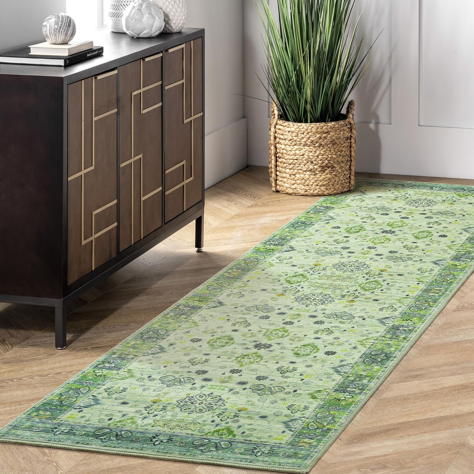 Runner Rug for Bedroom, 2x6Ft Washable Non-Slip Area Rugs,Small Floral Carpet…