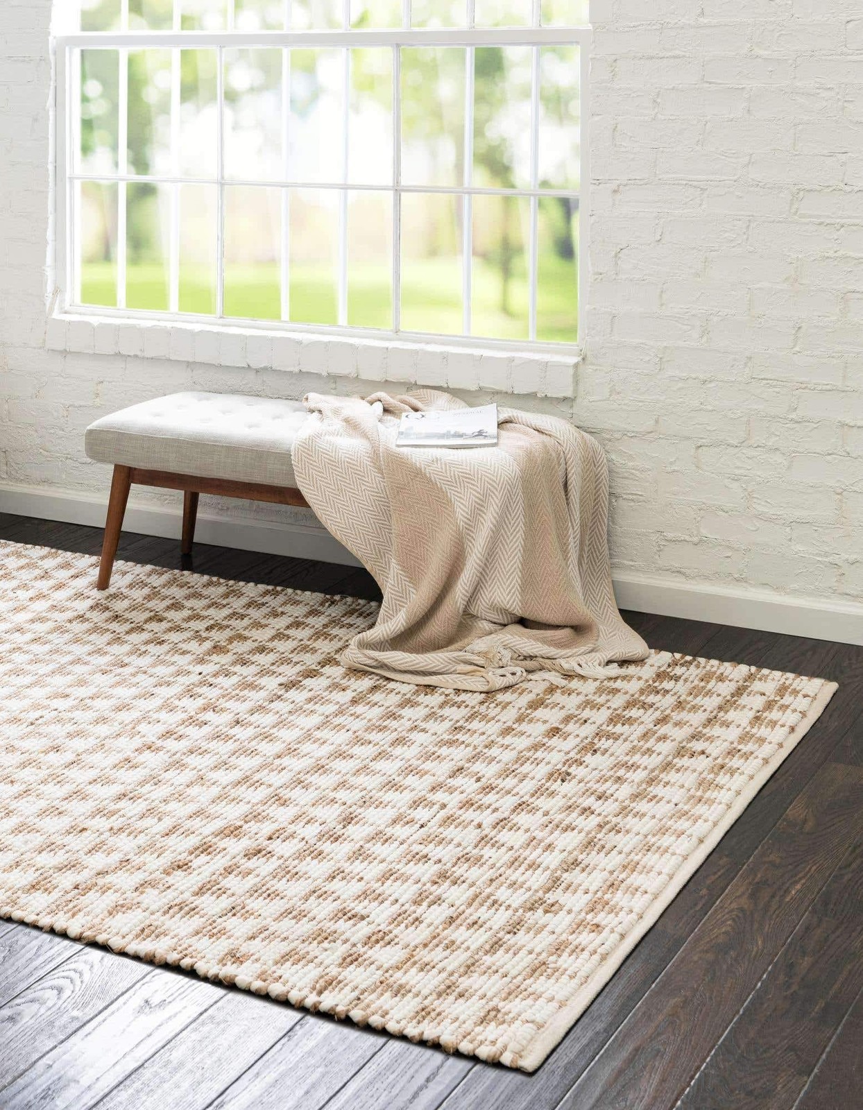 Unique Loom Chindi Jute Collection Area Rug 4 1 X 6 1 Rectangle White/ Natural