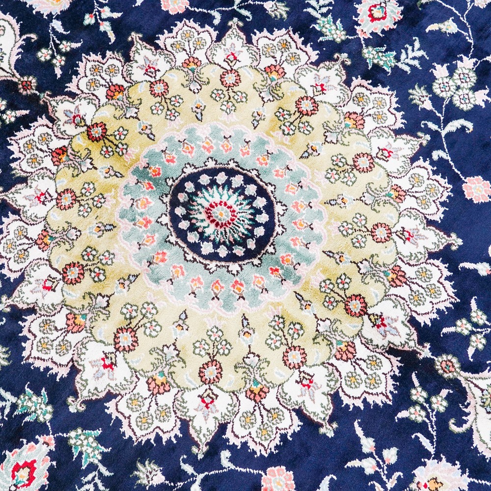 Zhiyi 6x9ft Handmade Silk Area Rug Blue Hand-knotted Carpet for Study Home 214C