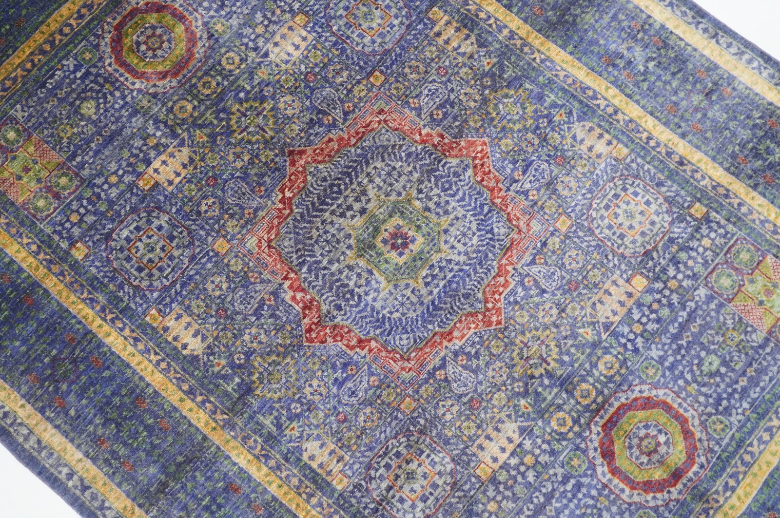 5×7 ft Blue Mamluk Afghan Hand Knotted Wool Medallion Rug