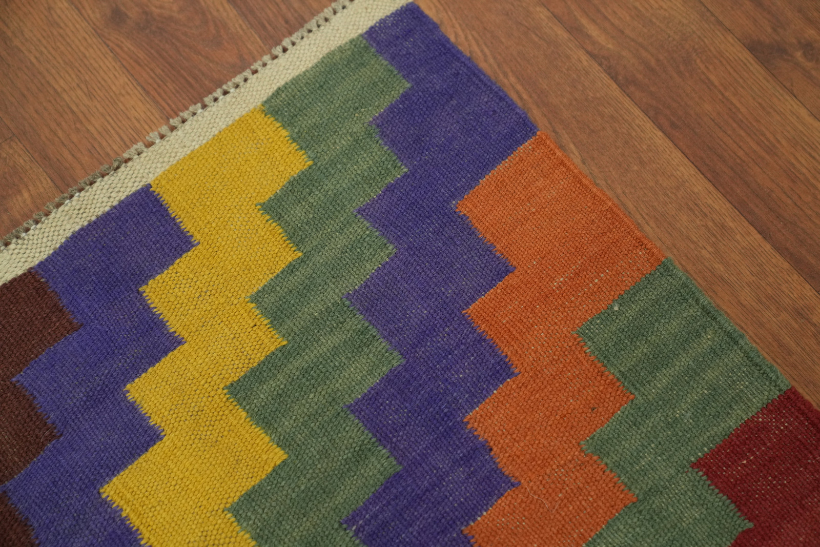 Pastel Color Hand-woven Geometric Wool Kilim Square Rug Reversible Carpet 6×6