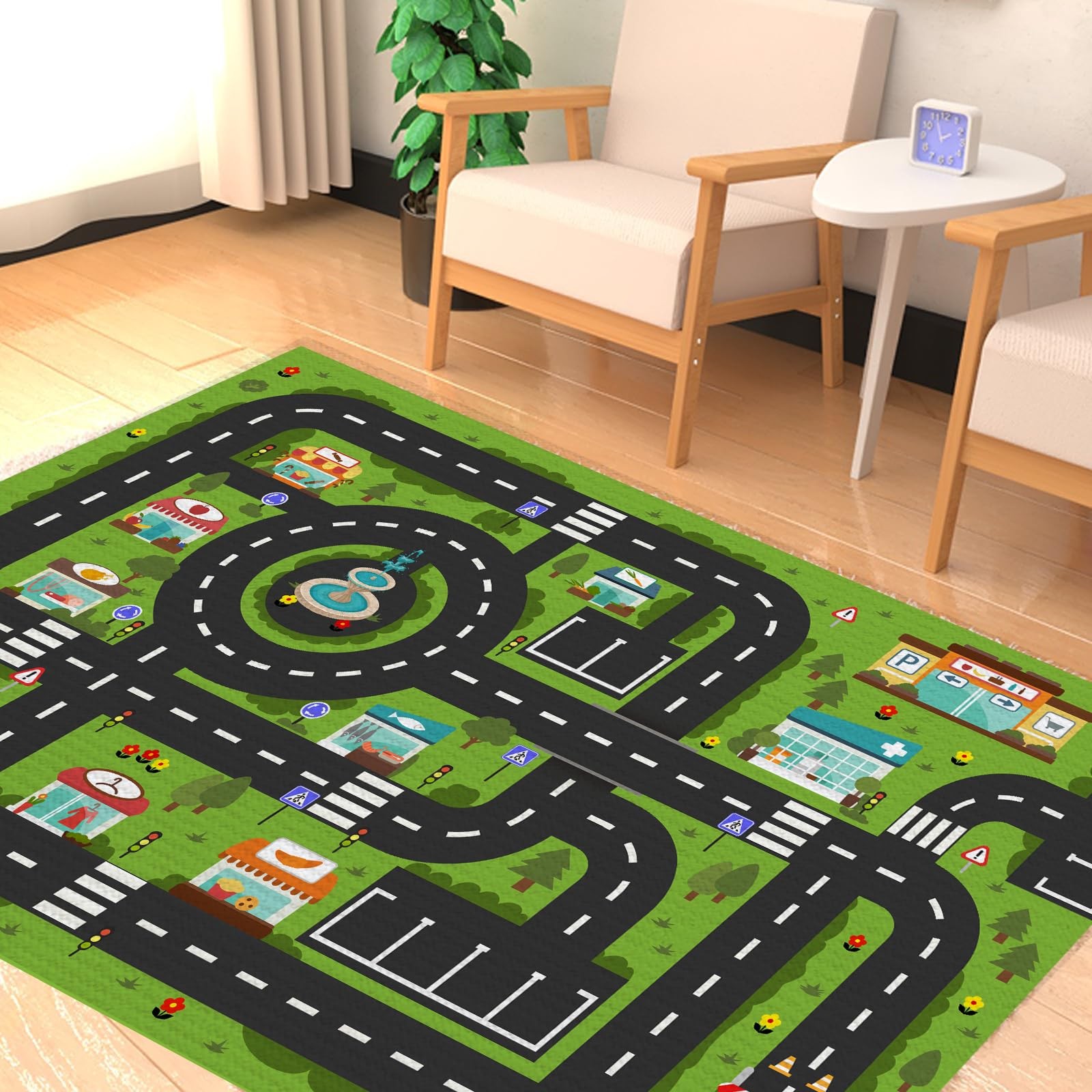 Analog ABC Kids Rug Playroom Car Play Mat City Life Road Rug for Cars Fun Cit…