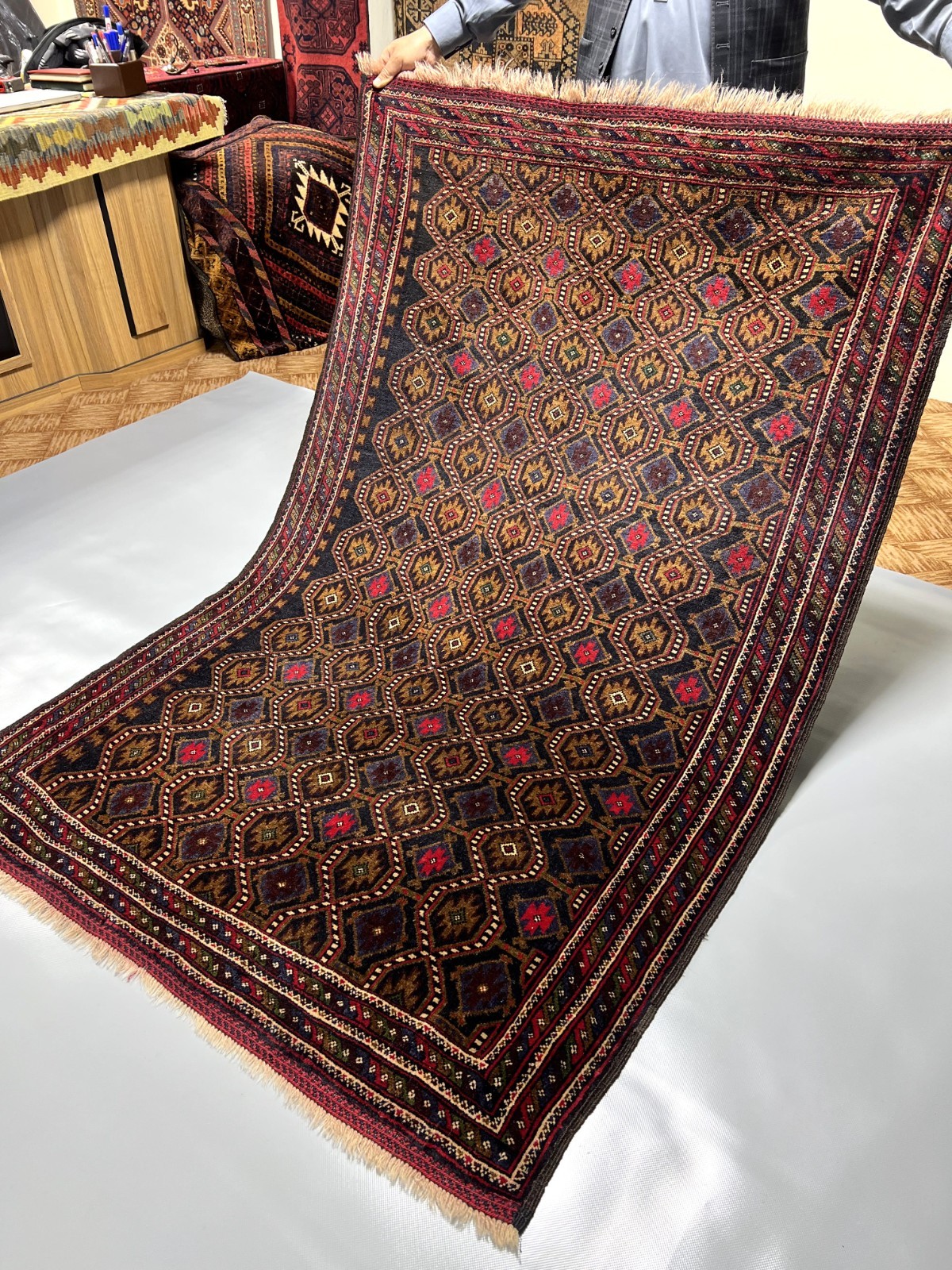 4×6 Vintage Baluchi Rug Hand-Knotted Afghan Wool Carpet with Tribal Gul Motifs