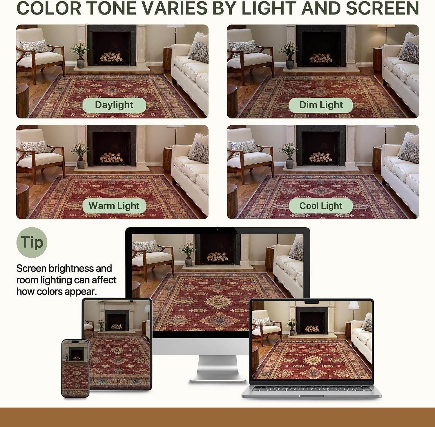 6X9 Washable Area Rugs for Living Room Bedroom Non Slip, Burgundy | Vintage Diam