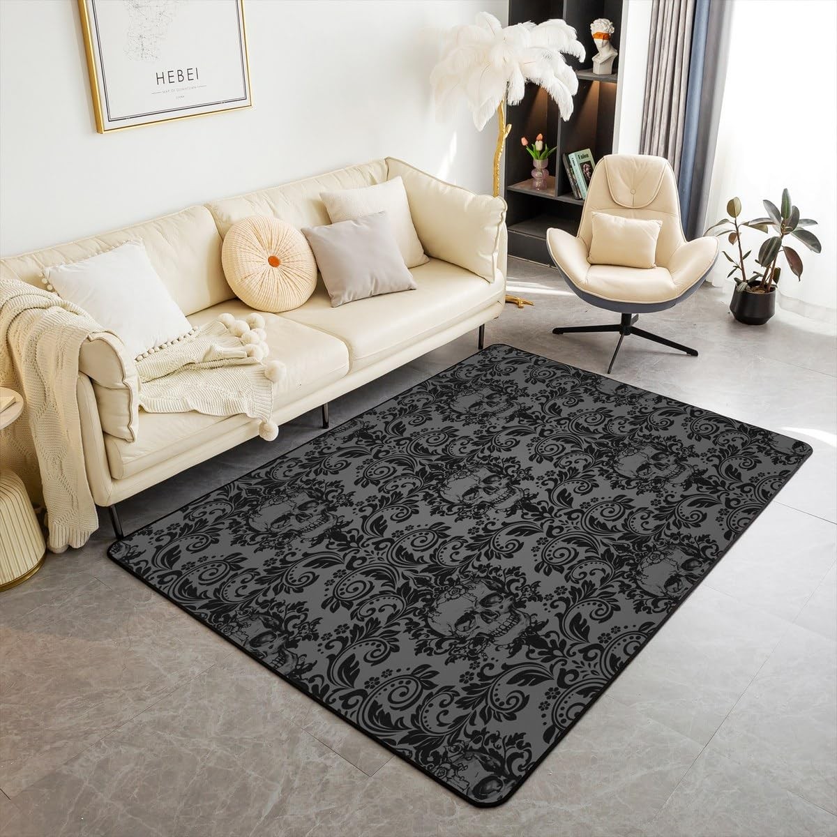 Adults Gothic Area Rug 3×5 Dark Olive Green Damask Living Room Rugs for Bedro…