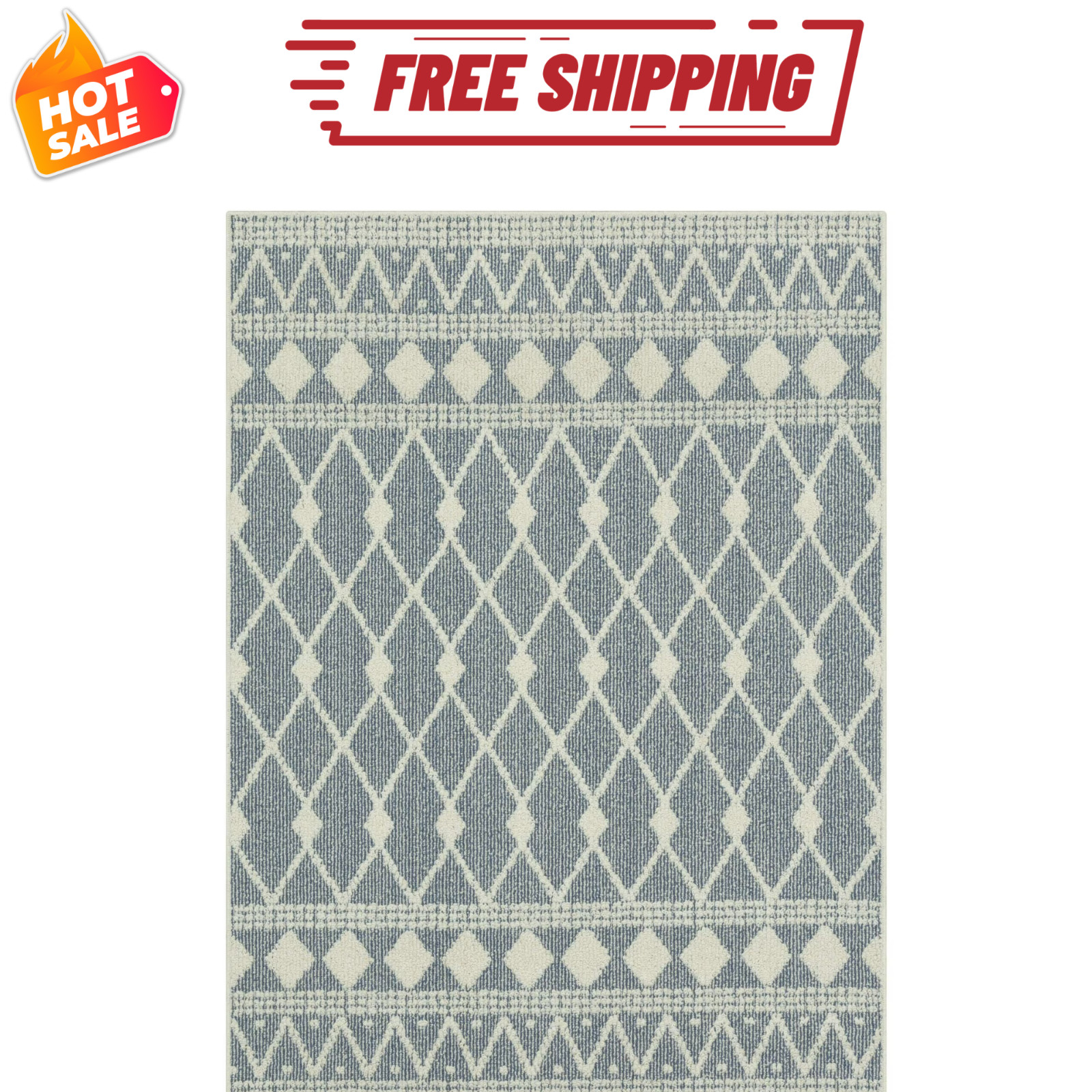 Mainstays Traditional Blue Diamond High Low Loop Indoor Area Rug 4′ x 5’4″