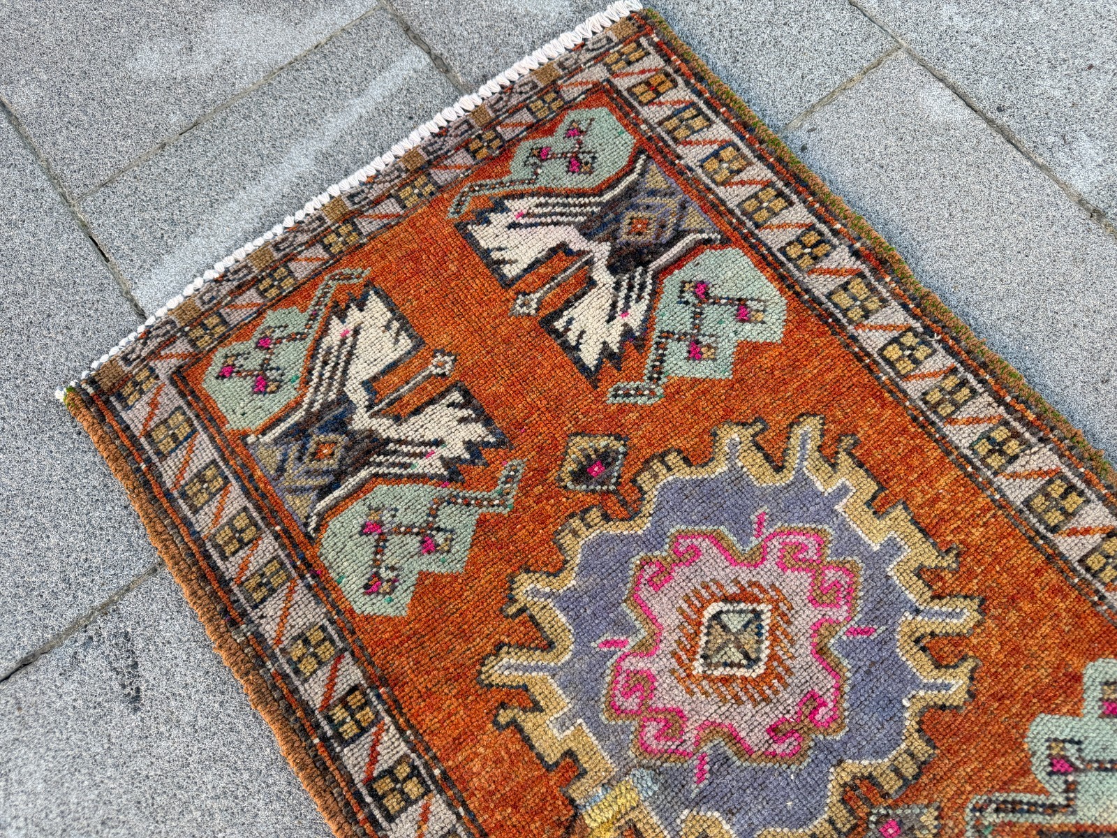 Rust Orange Turkish Rug 1.7×3.1 ft Vintage Tribal Anatolian Small Wool Mat