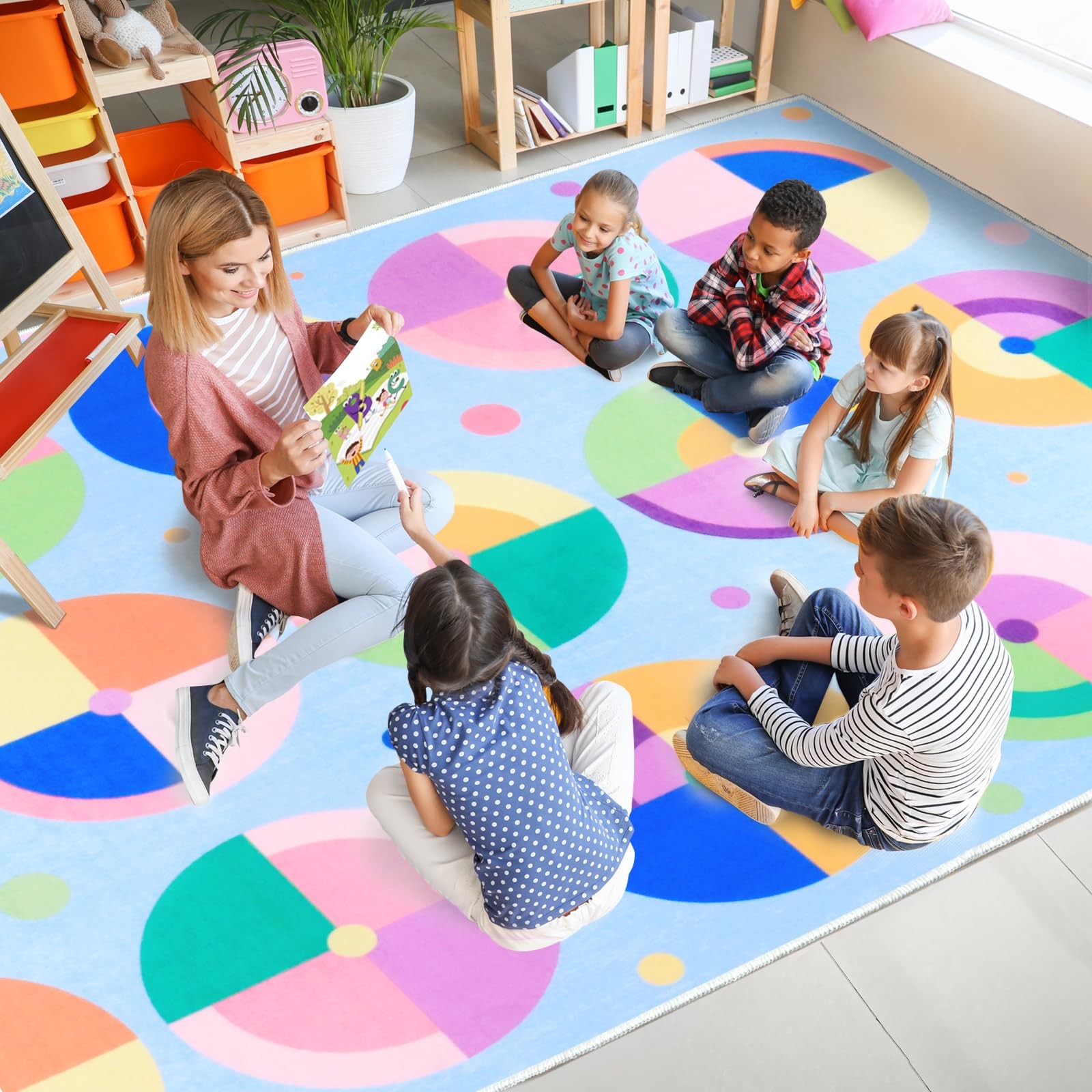 Truqual Classroom Rug 7.6×12 Ft Large Rug for Classroom Elementary, Seating D…