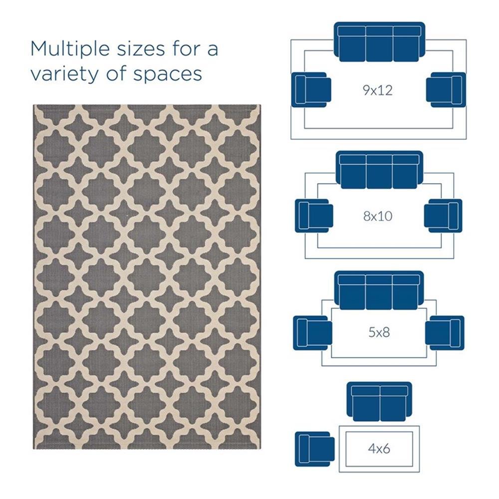 Modway Cerelia 108×143.5″ Moroccan Trellis Fabric Area Rug in Gray and Beige