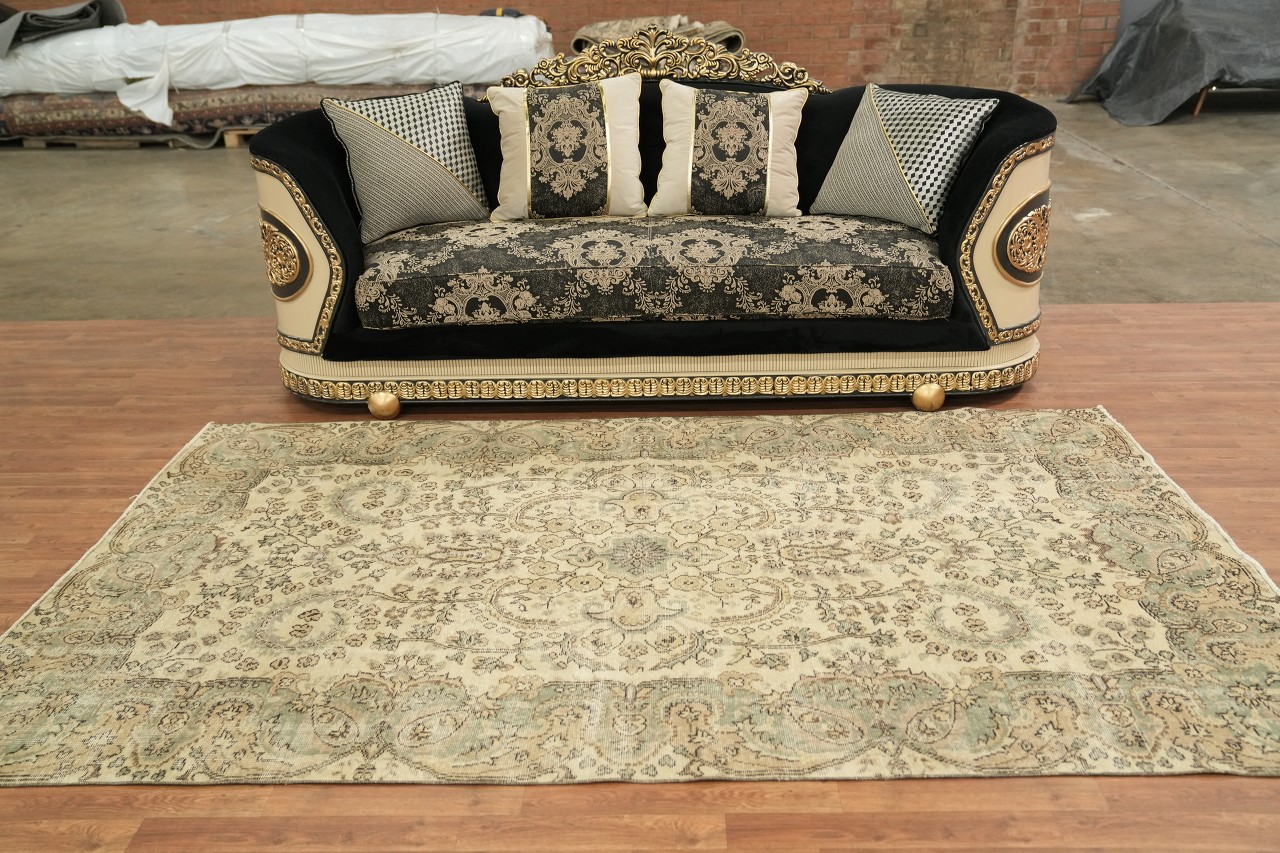 Beige &Taupe Anatolian Hand-Knotted Wool 5×9 Distressed Area Rug