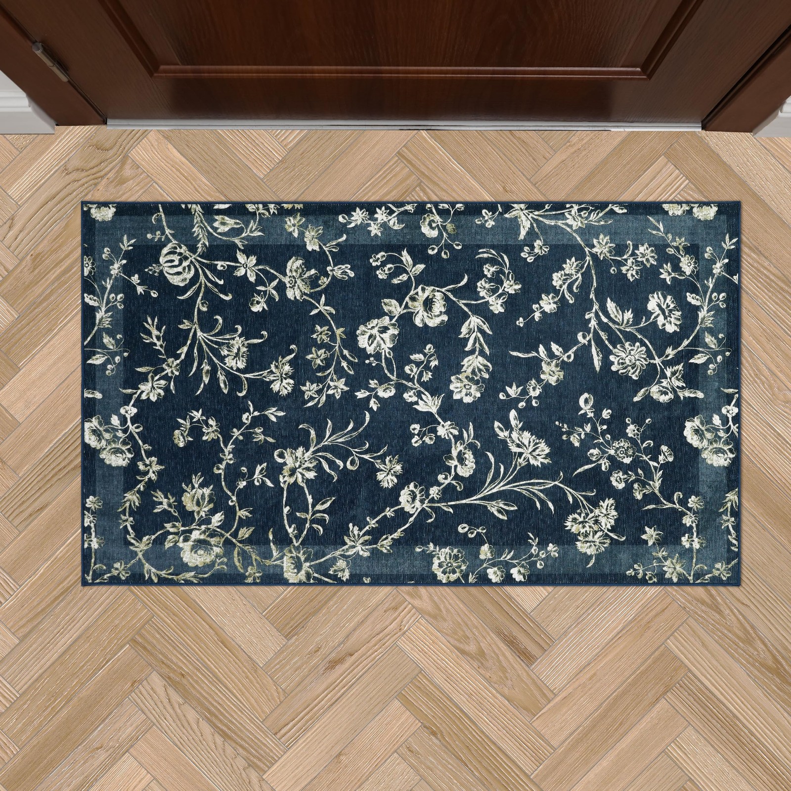 Laura Ashley Dark 2’2″ x 3’9″ (Rectangular), Navy Aria Floral Border