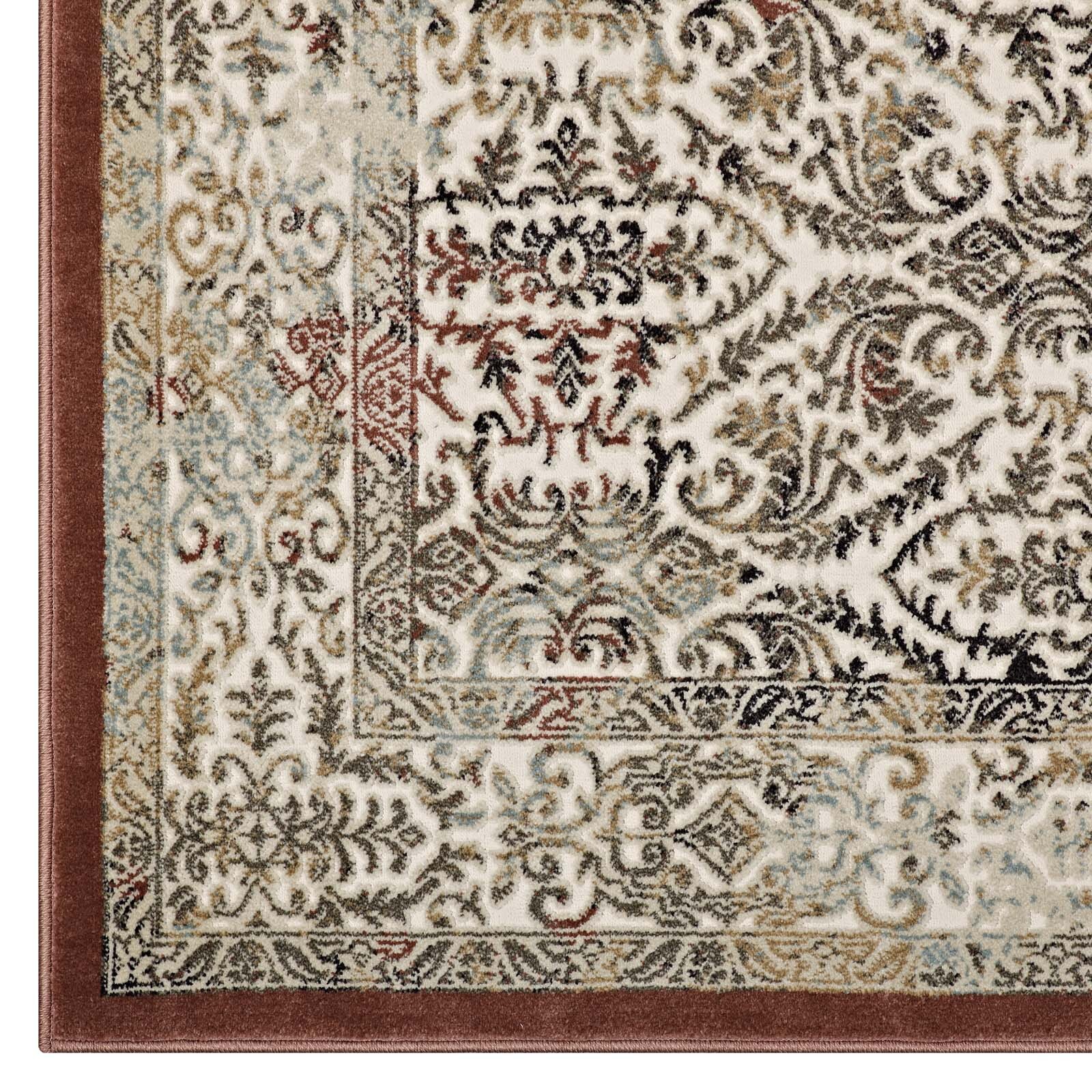 Ornate Turkish Distressed Vintage Floral Tan and Walnut Brown 8×10 Area Rug