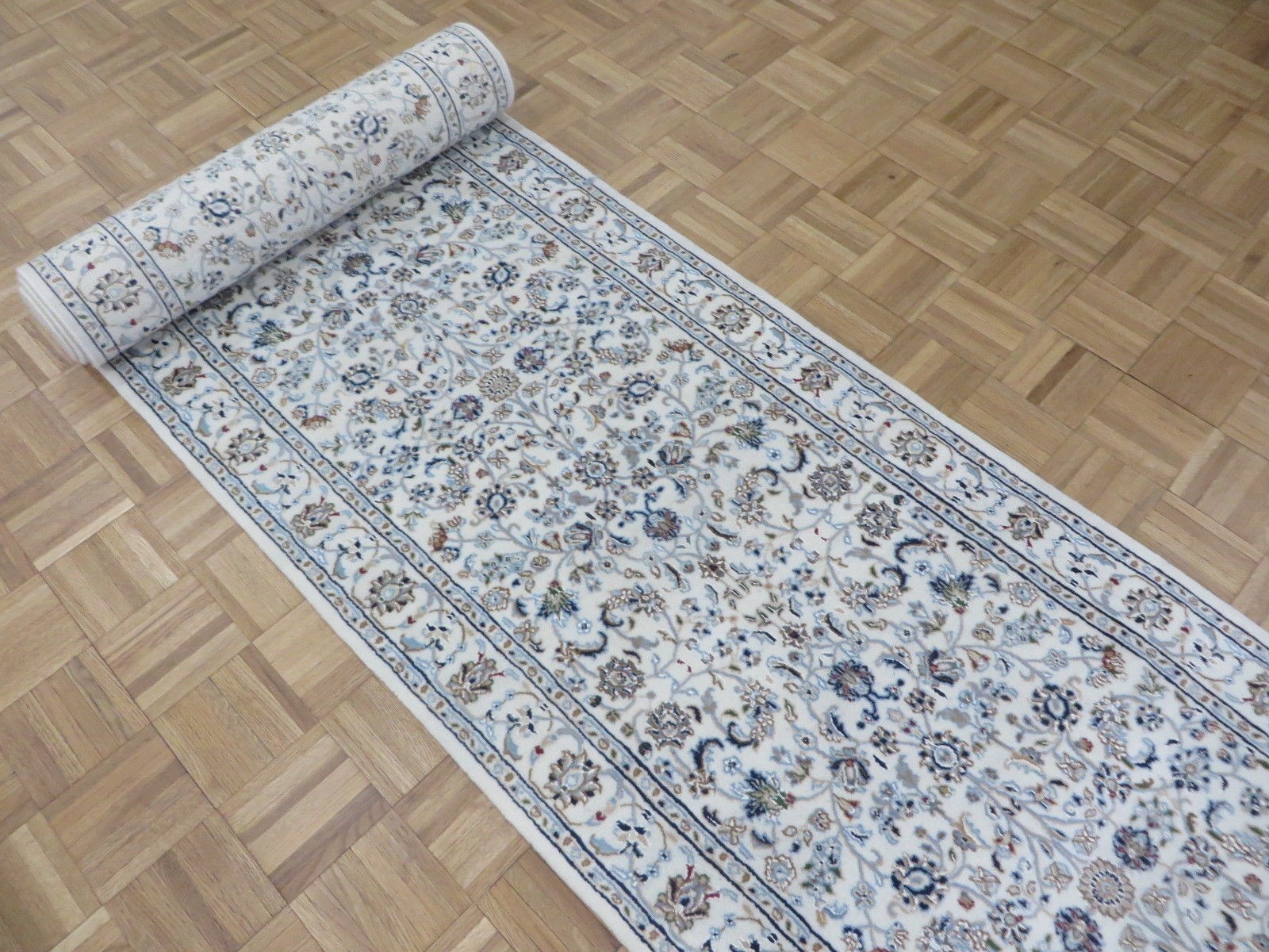 2’8 x 19’10 Hand Knotted Ivory Nain All Over Design Runner Rug With SIlk G16152