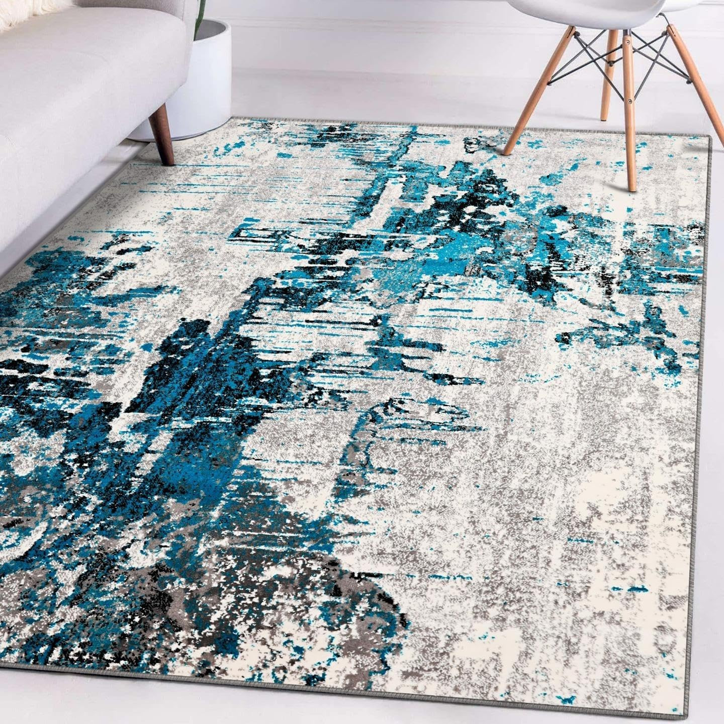 Turquoise Abstract Area Rug – 8×10 Modern Floor Decor for Stylish Spaces