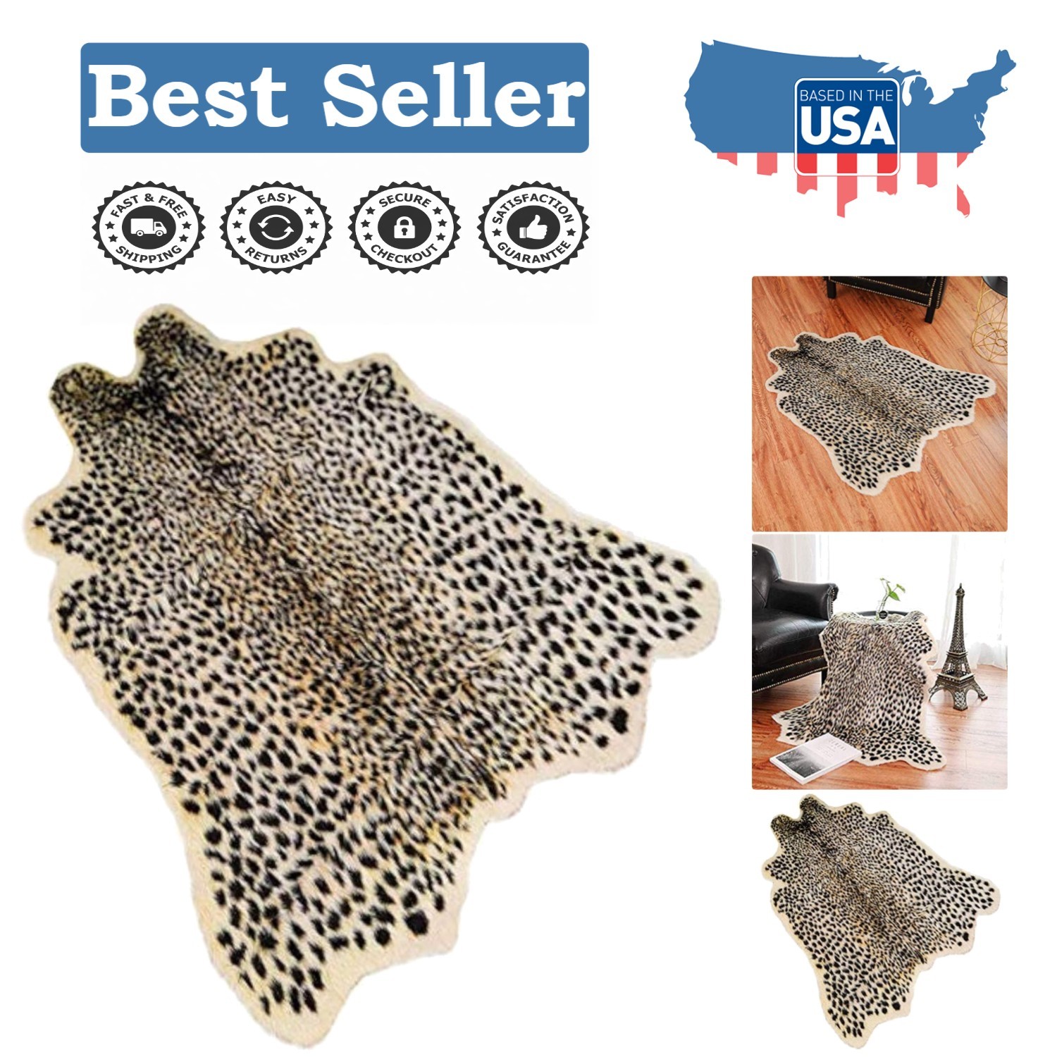 Luxurious Faux Cowhide Rug, 40x37in – Soft Leopard Print for Stylish Homes