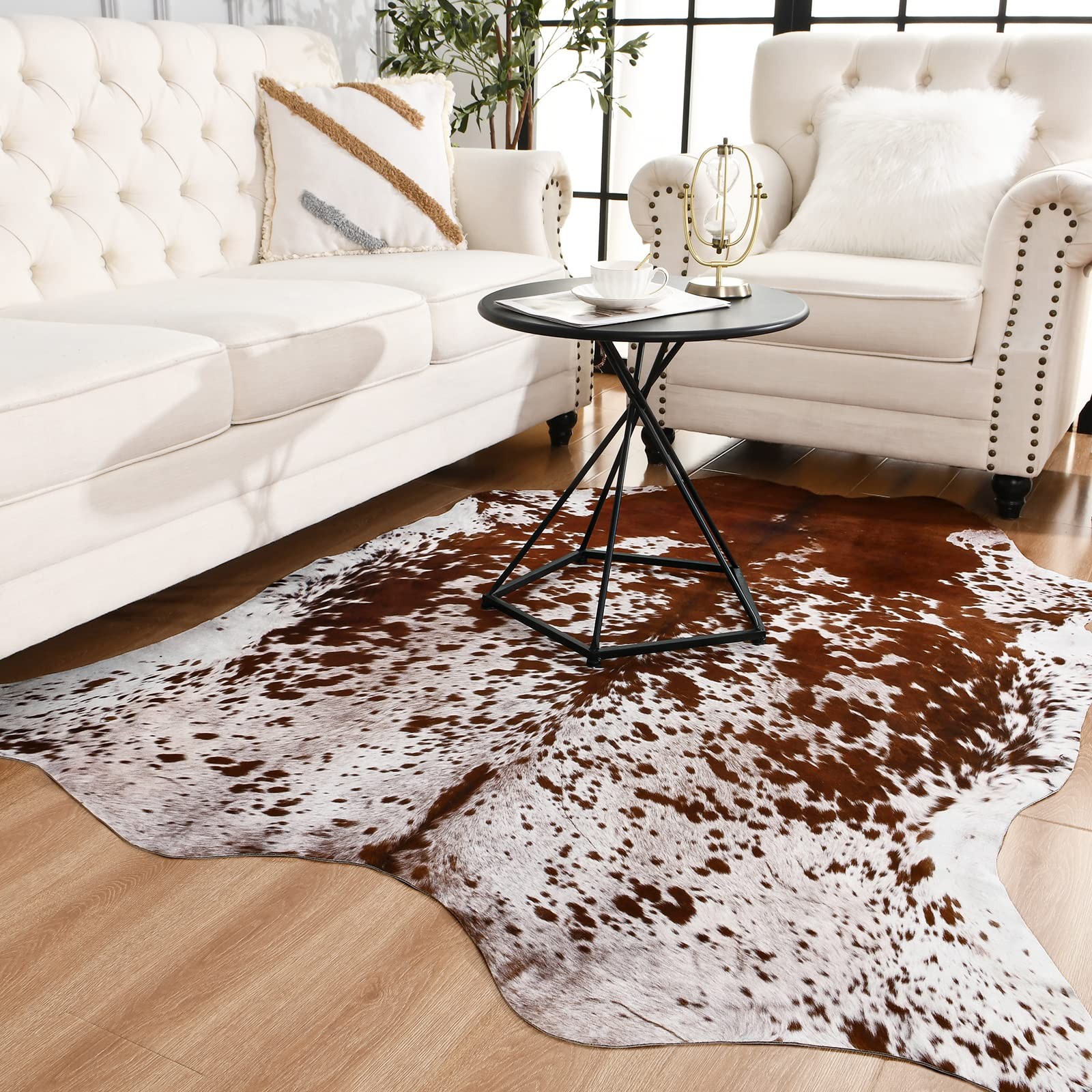 Faux Cowhide Large Cow Print Rug – 4.7 x 5.2 Feet, Thickened Elastic for Bedr…