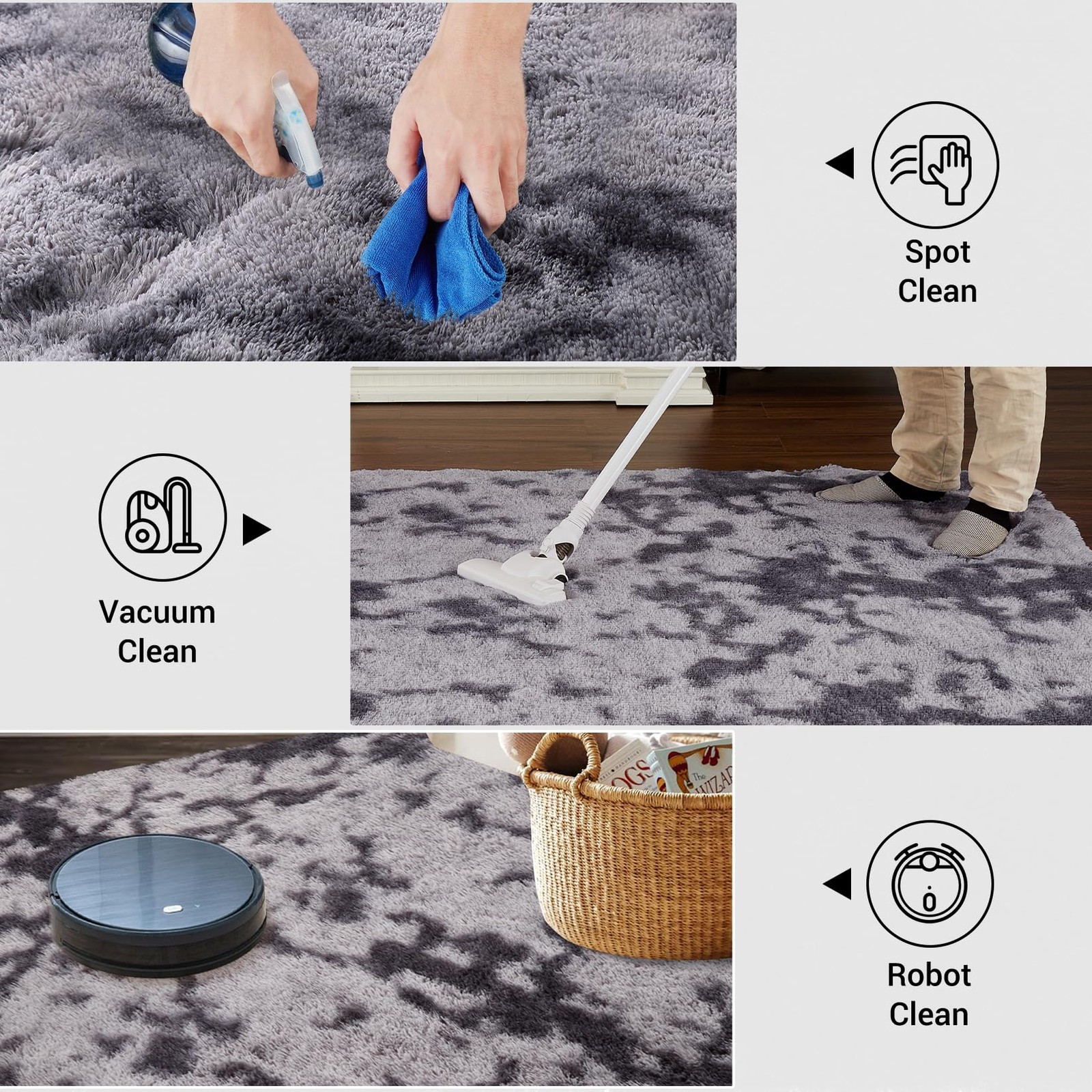 Ultra Soft Shag Area Rug, Cozy Washable Fuzzy Carpet Non-Slip Backing Home Decor