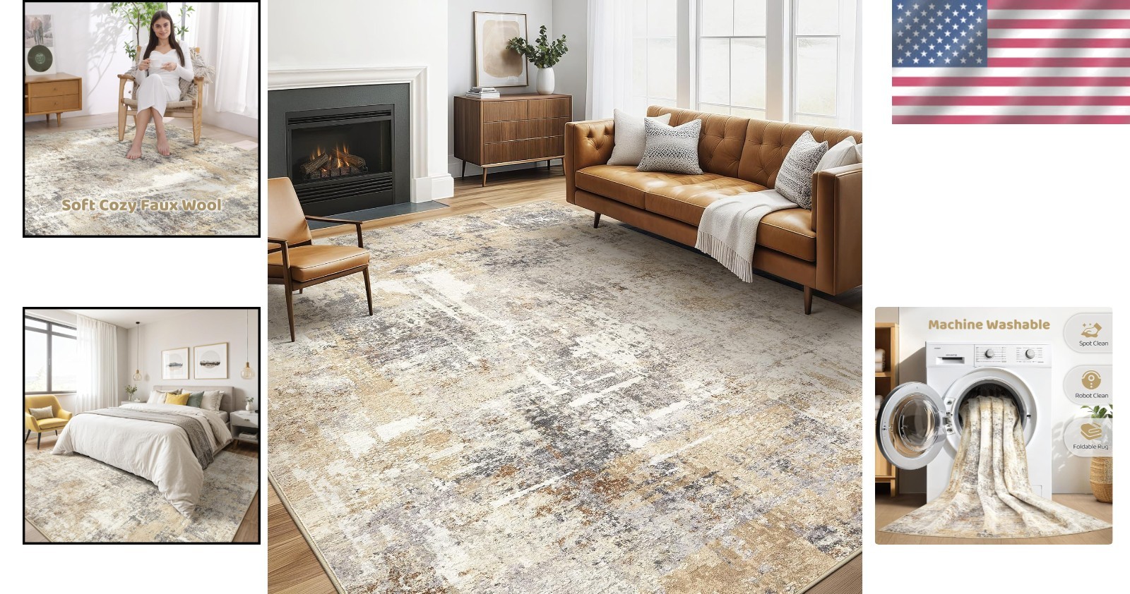 Luxury 5′ x 7′ Machine Washable Abstract Rug – Soft, Durable & Stain Resistant