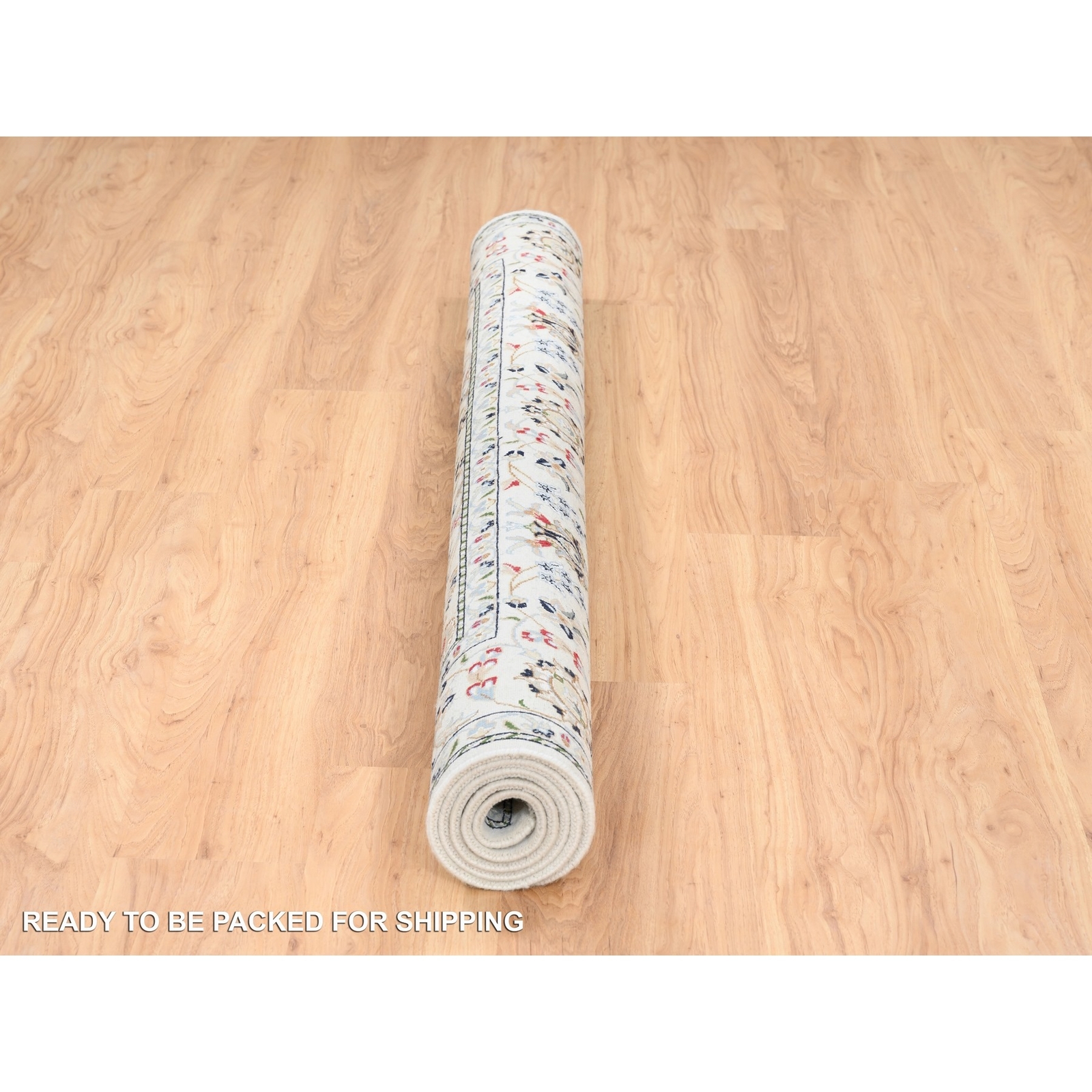 5’9″x5’9″ All Over Design Square Wool and Silk 250 KPSI Nain Handmade Rug R62789