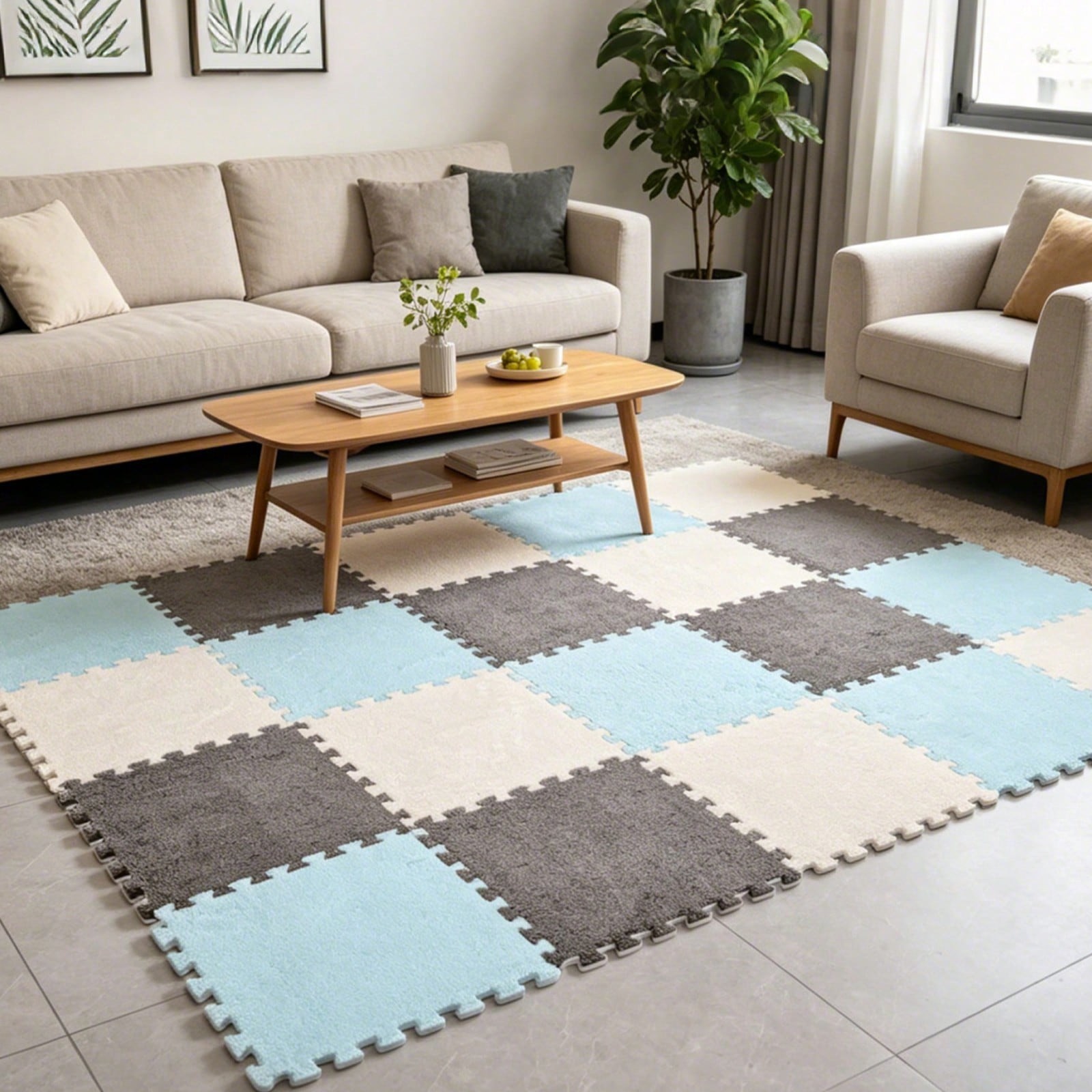 36PCS Plush Puzzle Floor Mats Interlocking Soft Washable Carpet Tiles Rug
