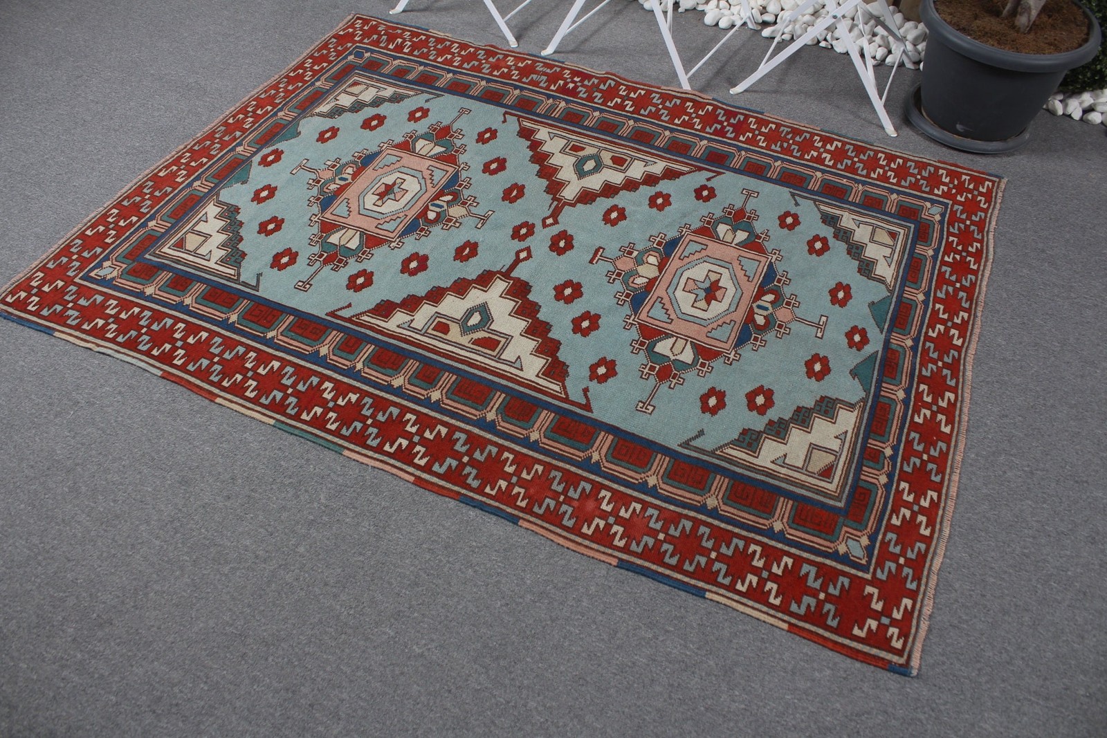 Vintage 4,5×6,1 ft Area Rug, Turkish Rug, Red Oriental Rug