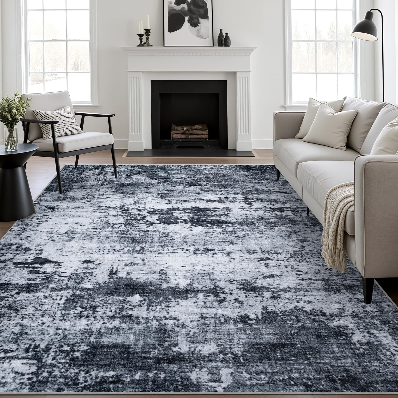 5×7 Area Rug Living Room Rug: Washable Modern Abstract Soft Thin Rug Indoor F…