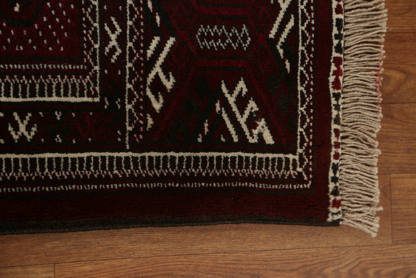 Vintage Geometric Burgundy Bokhara 8×13 ft Area Rug Hand-knotted All-Over Carpet