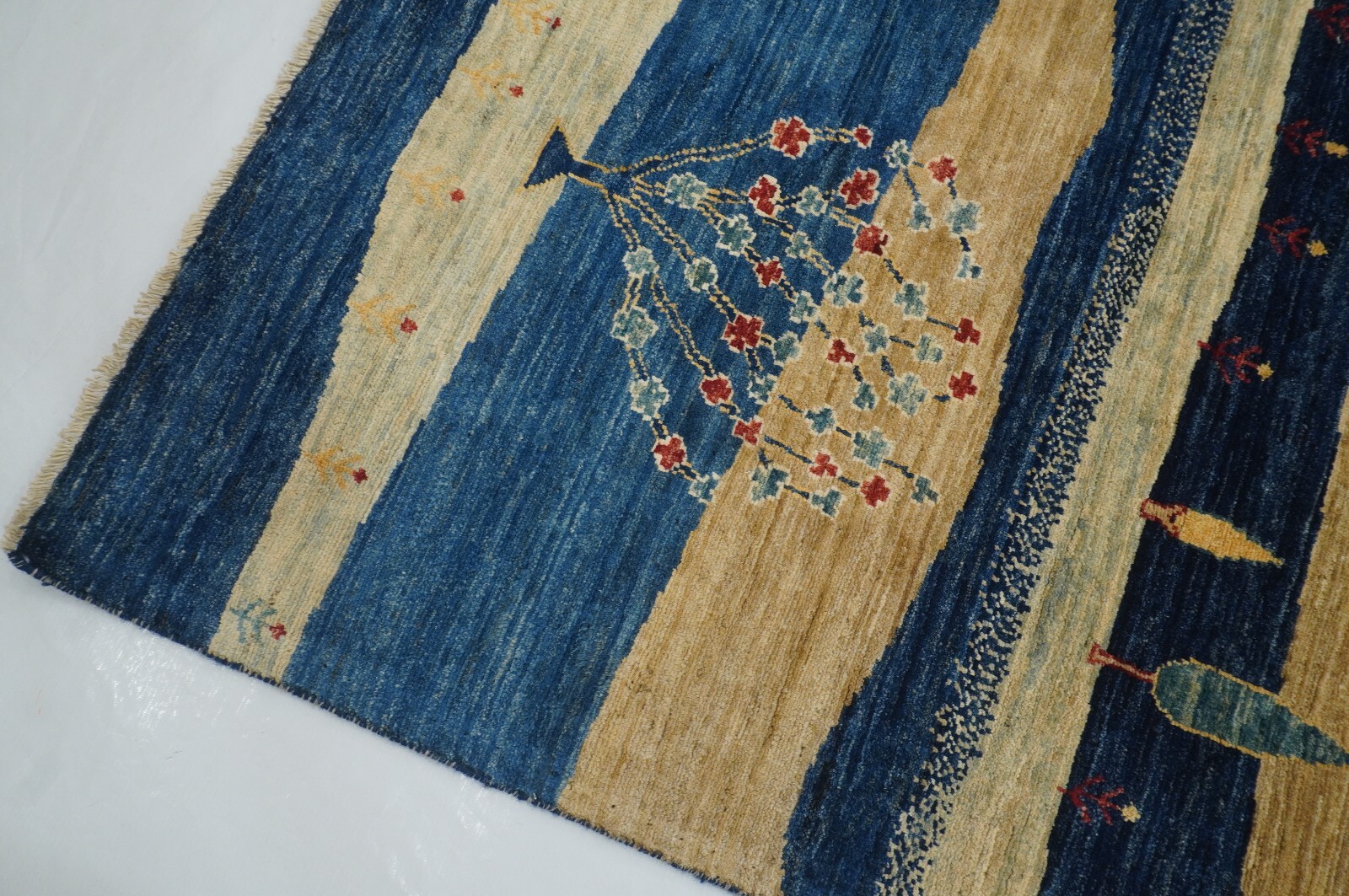 9 x 12 ft Navy Blue Beige Landscape Gabbeh Tribal Afghan Hand Knotted Area Rug