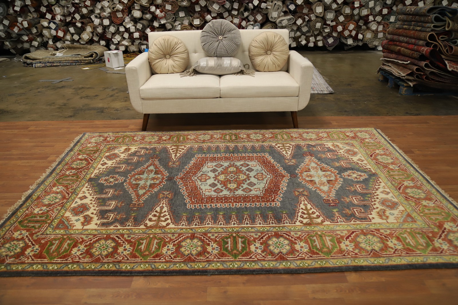 Traditional Handmade Area Rug 6×9 Ft Geometric Gray Wool Carpet Oriental Rug