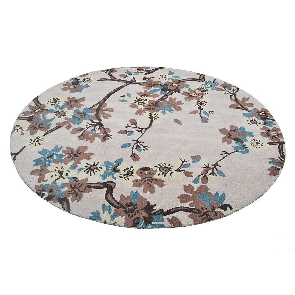 Hand Tufted Wool 8’x8′ Round Area Rug Floral Beige BBH Homes BBK00671