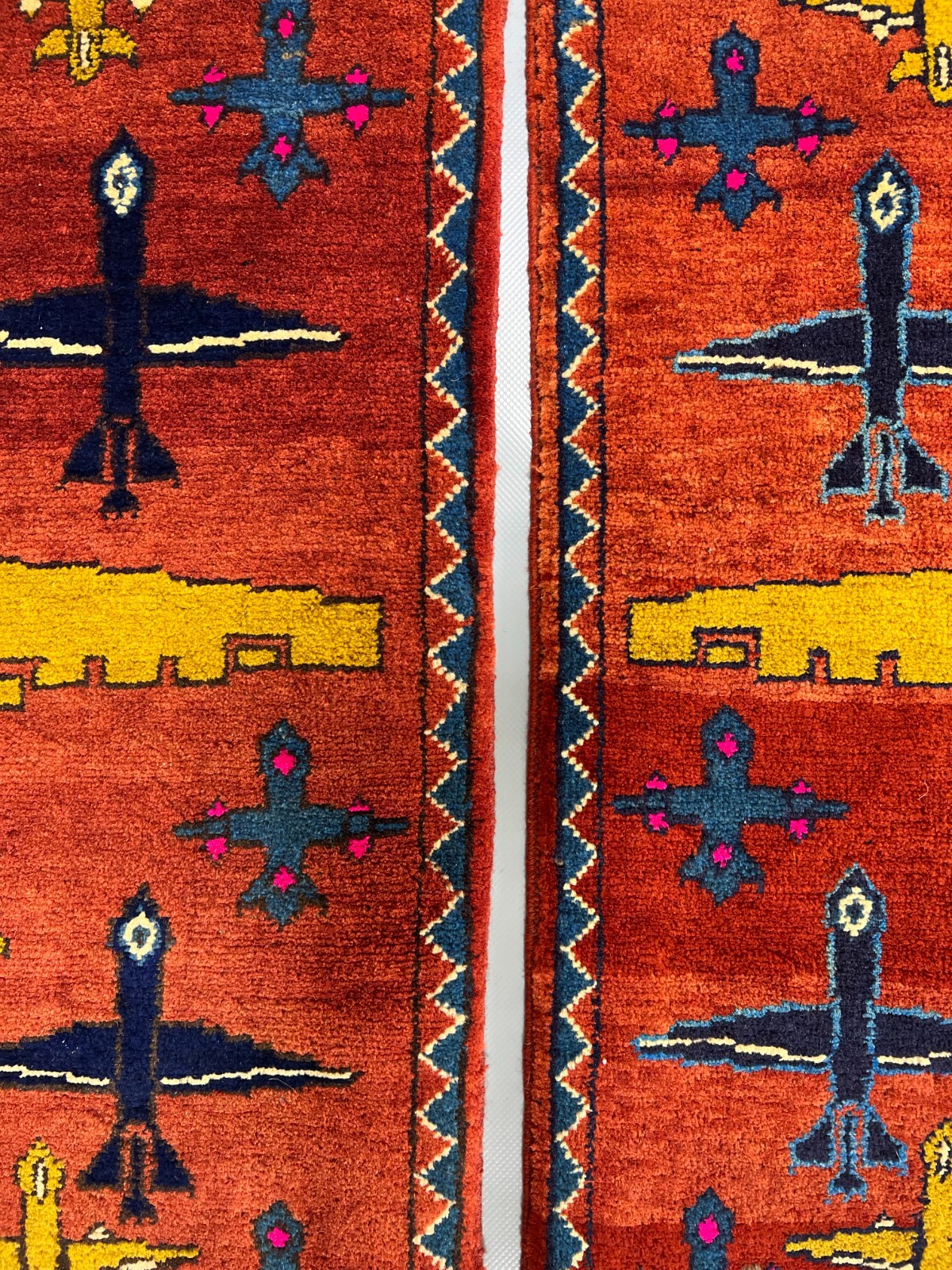 Afghan War Rug Handmade Wool Rust Airplane Military Tribal Carpet