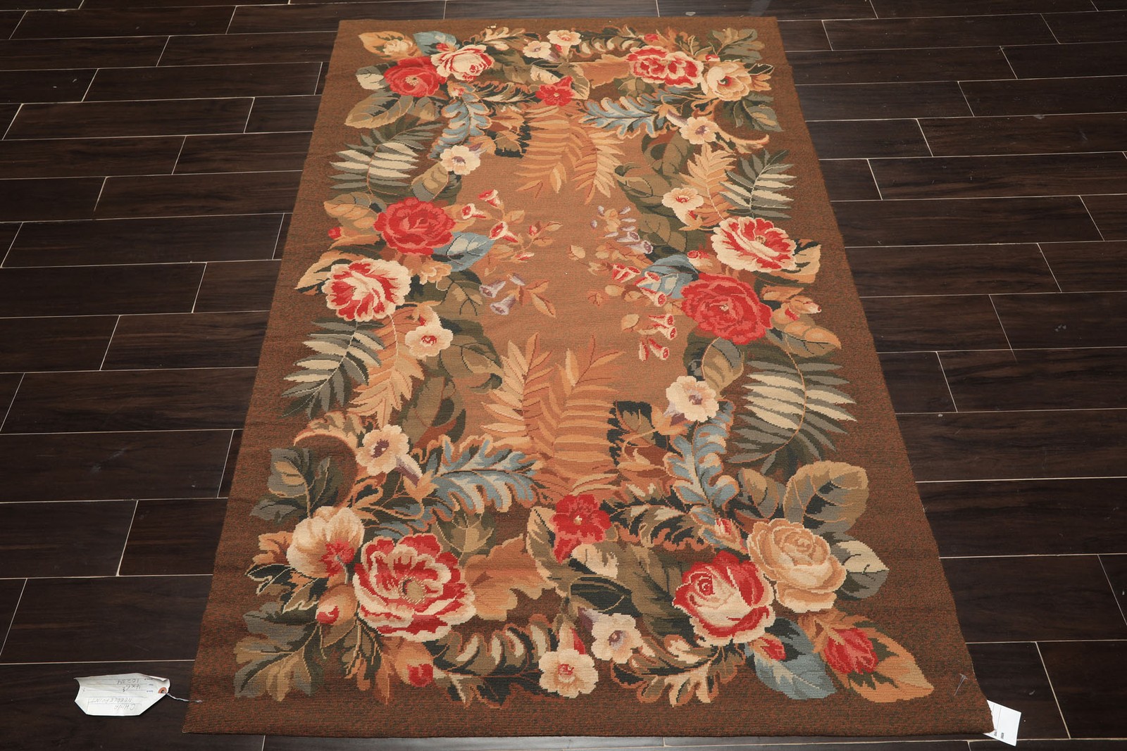 4×6’5″ Hand Woven Wool Red French Needlepoint Traditional Floral Rug