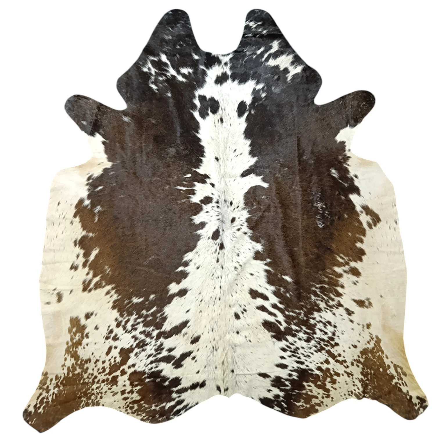 Authentic Tricolor Cowhide Rug – 5′-5″ x 5′-6″ Real