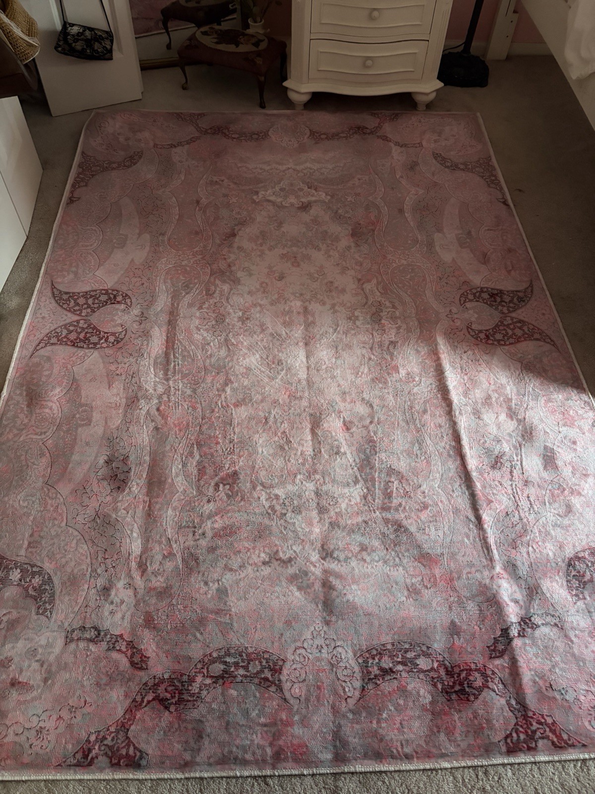5×7 authentic Turkish rug for bedroom pink rug with flowers, dainty looking