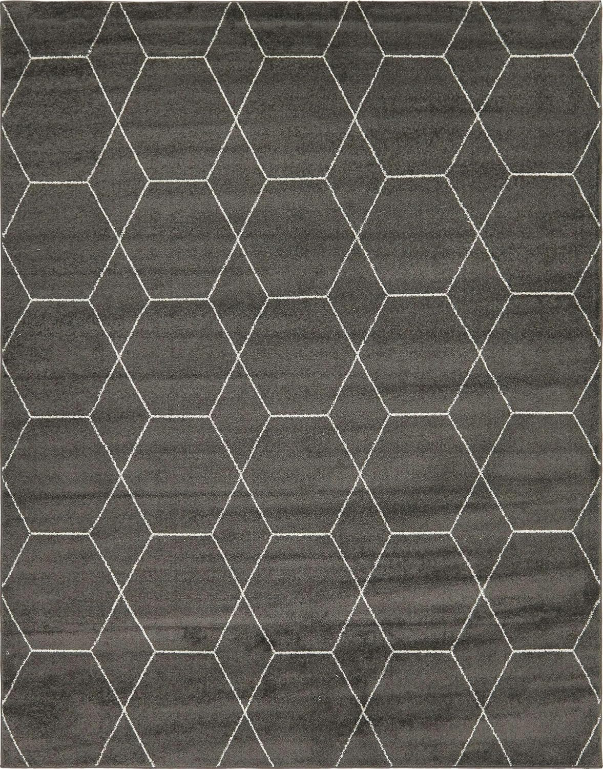 Trellis Frieze Geometric Area Rug 8′ x 10′ in Dark Gray/Ivory