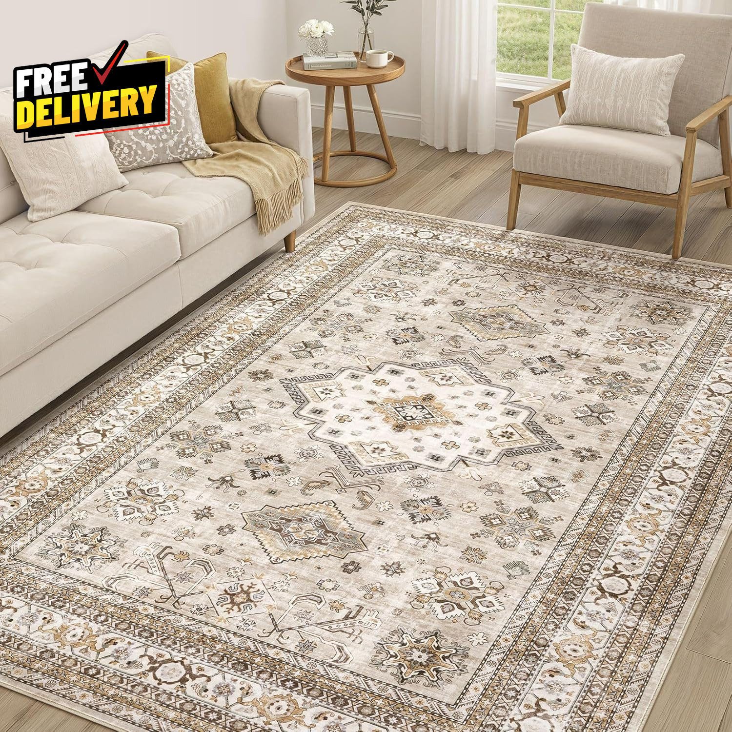 Vintage Living Room Area Rug 6X9 Large Soft Washable Oriental Traditional Dis…